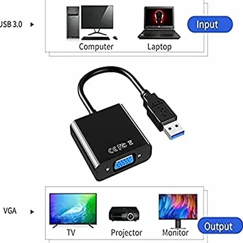 Adapter USB na VGA, konwerter USB 3.0/2.0, HD 1080p, wideo, kabel graficzny do komputera, laptopa, TV - kompatybilny z Windows XP/7/8/8.1/10 (nie pasuje do Vista, Linux, Chrome)