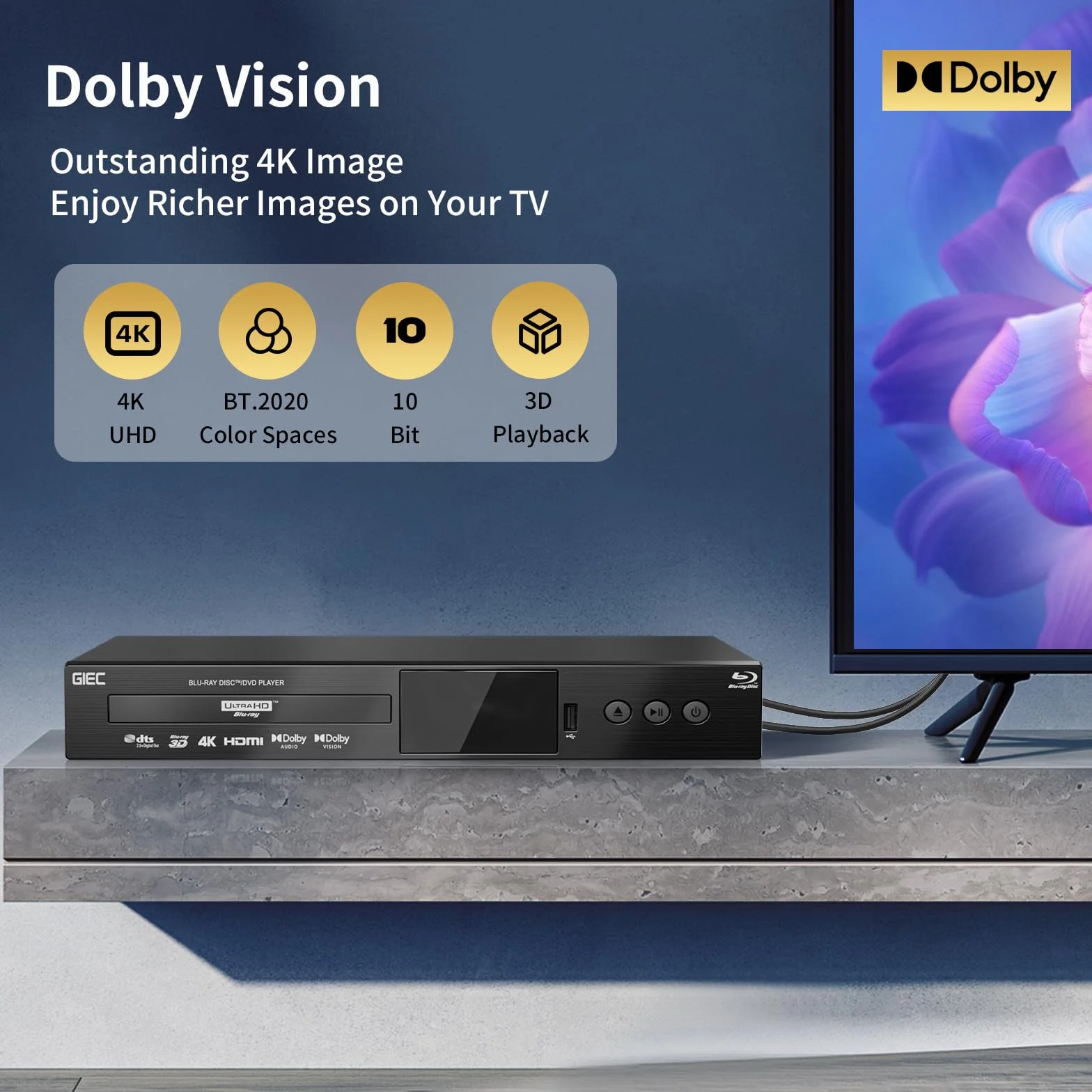 G5300 4K Ultra HD Blu Ray Player do wszystkich regionów: Discs 3D Blu Ray DVD do telewizora/projektora 4K HDR 10 Dual HDMI / koncentryczny / optyczny / USB 3.0