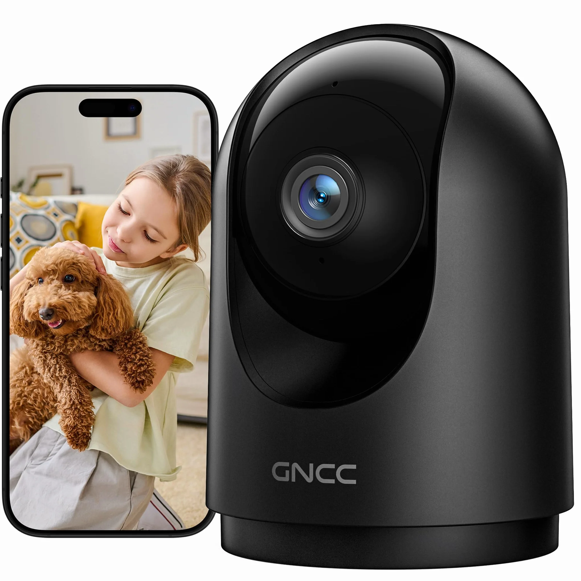 GNCC 2K 3MP Wewnętrzna kamera nadzorująca WiFi, 360°, noktowizor, dwukierunkowy dźwięk, wykrywanie ruchu, alarm, odpowiednia dla rodzin/niemowląt/zwierząt, kompatybilna z Alexa i Google, 2,4 GHz | Kamera dla psów/kotów/zwierząt SD/chmura, dwukierunkowy dź
