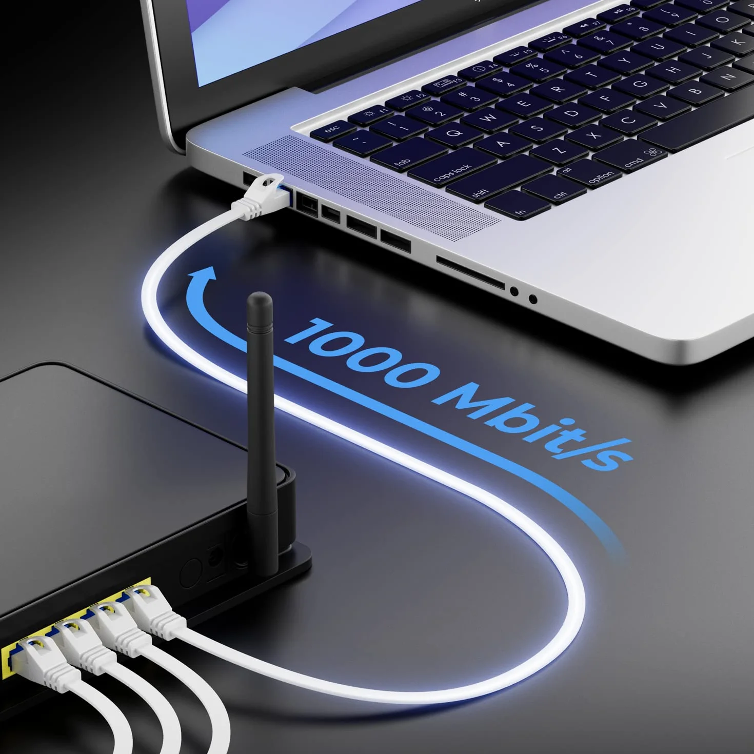 deleyCON 20m CAT6 Płaski Kabel Sieciowy Gigabit LAN RJ45 Ethernet Biały