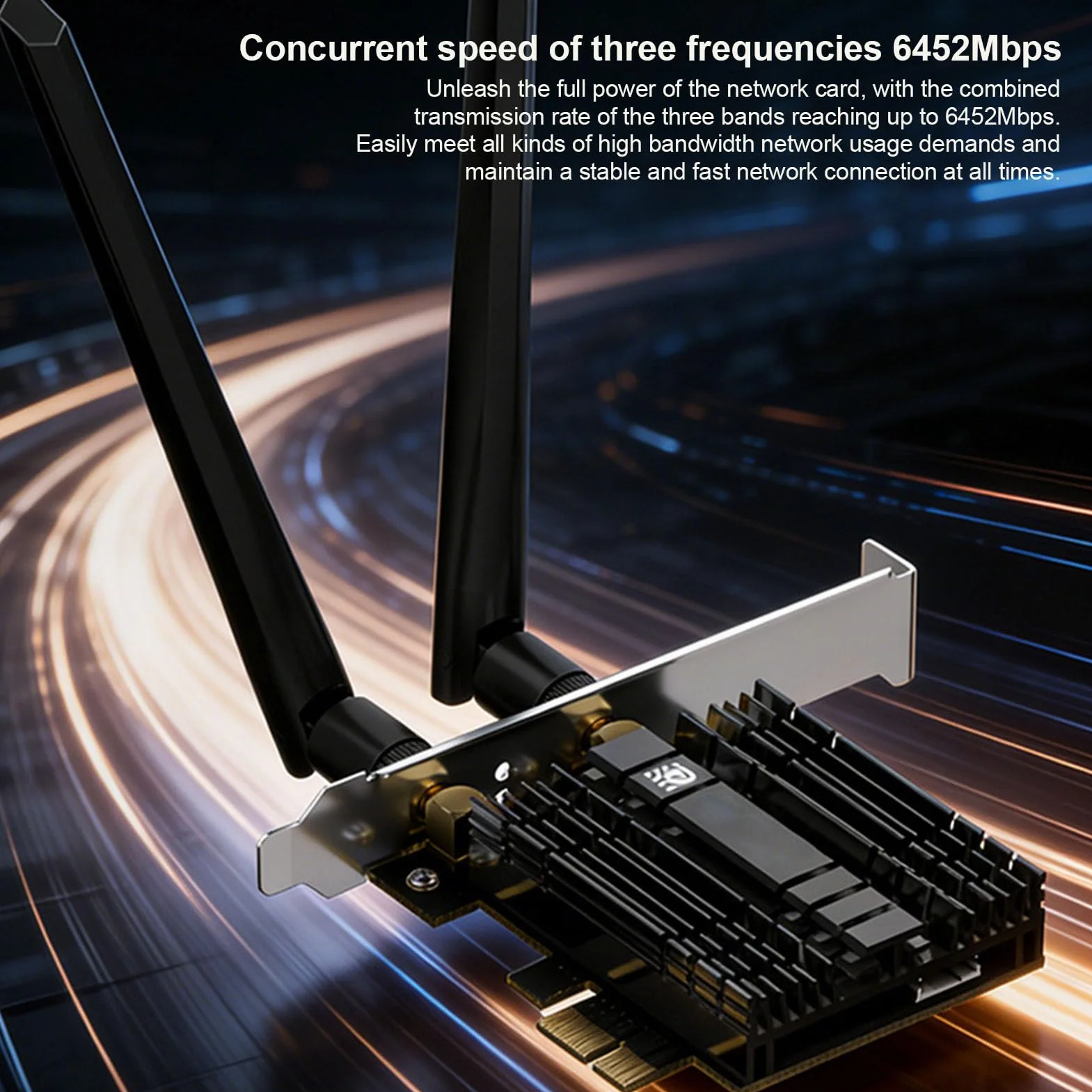 Zunate Karta Sieciowa WiFi 7 z Bluetooth 5.4 | Trójzakresowy adapter bezprzewodowy M.2 NGFF, prędkość 2882 Mb/s, Bluetooth 5.4, WPA3, dwie anteny