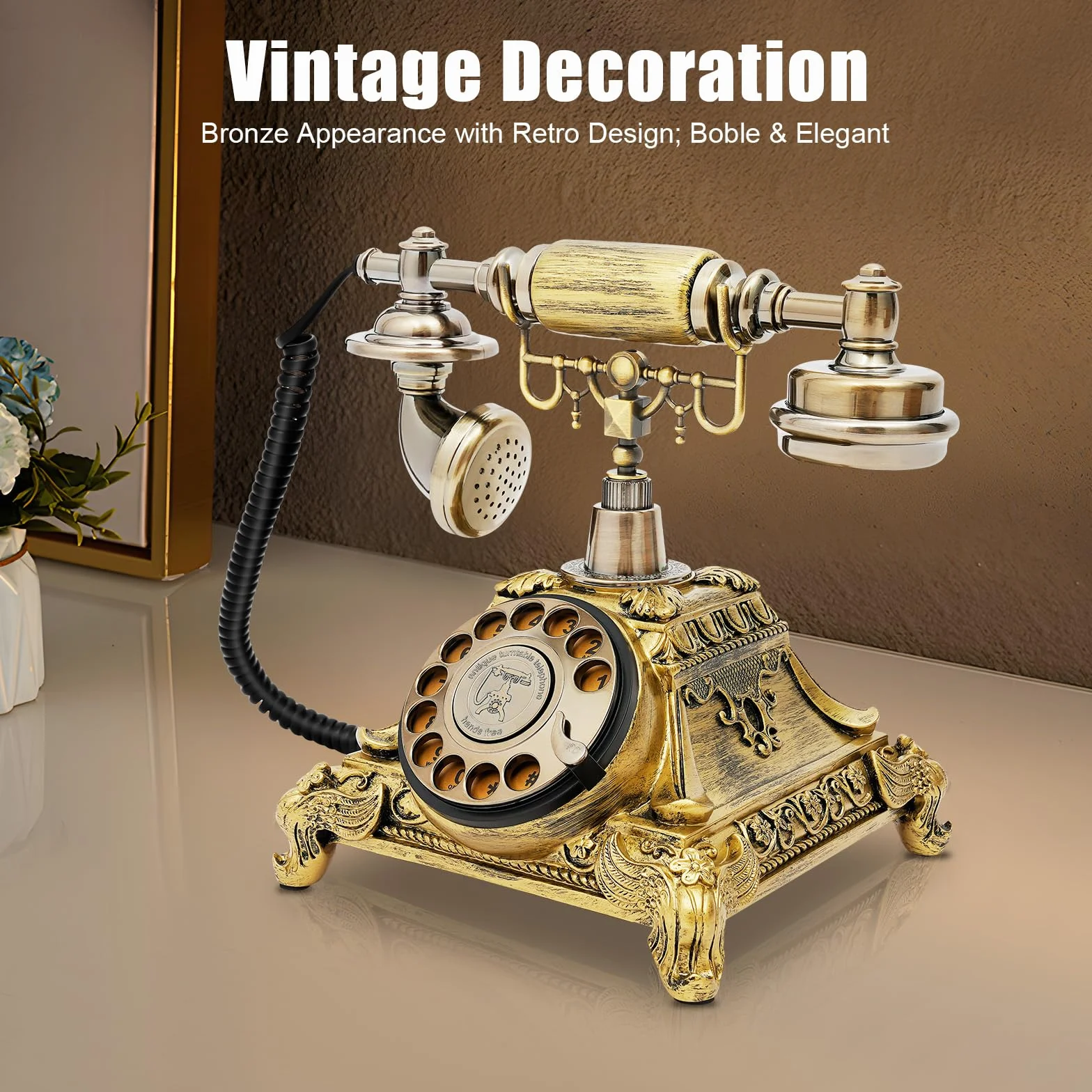 Telefon domowy w stylu vintage, antyczny telefon stołowy, telefon stacjonarny, biuro, nostalgia, przewodowy, do mieszkań, biur, kawiarni