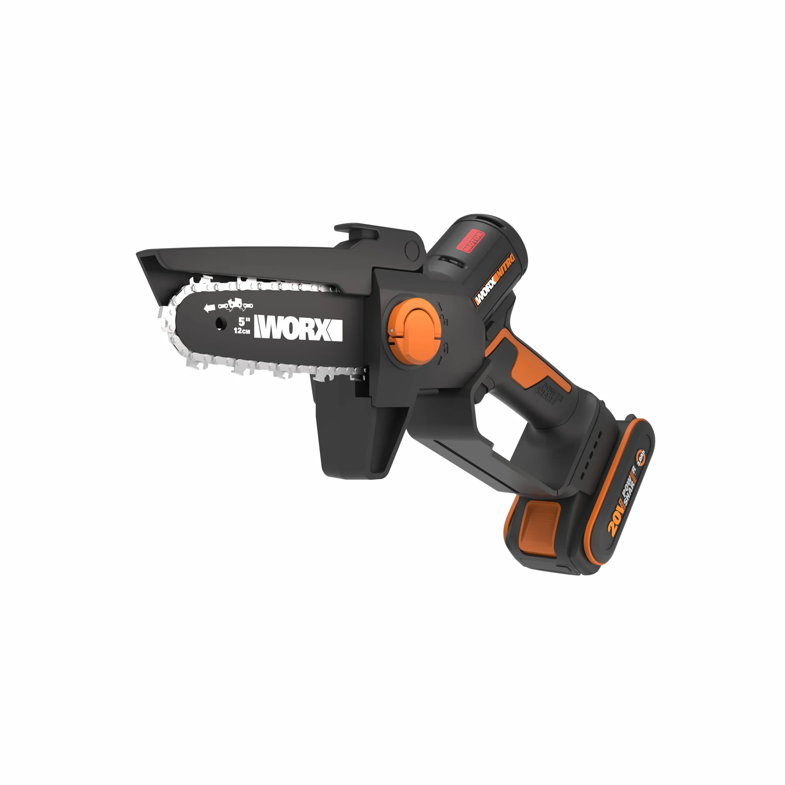 WORX WG325E Nitro profesjonalna mini akumulatorowa piła łańcuchowa 20 V – jednoręczna piła do gałęzi – mocny silnik bezszczotkowy – długość cięcia 12 cm – lekka i kompaktowa – automatyczne smarowanie