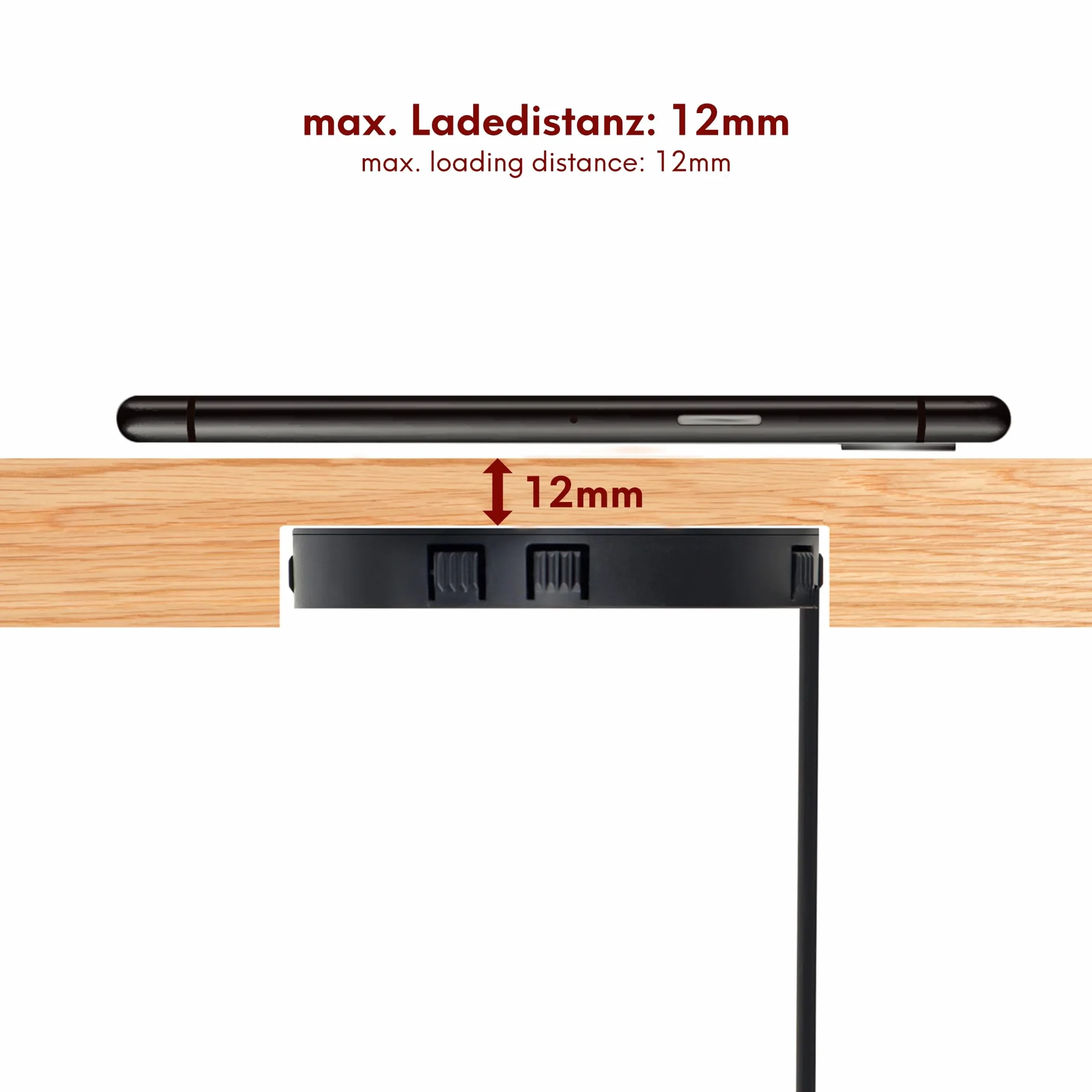 Kalb Bezprzewodowa ładowarka 15W niewidoczna 85 mm x 13,5 mm uniwersalna chroniona ładowanie indukcyjne USB QC 3.0 Plug & Play czarna