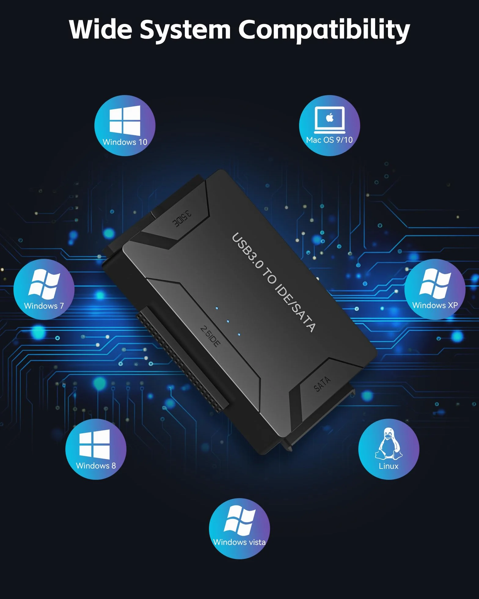 IDE USB 3.0 Adapter, USB 3.0 do SATA Adapter Uniwersalny konwerter dysków twardych do 2,5 i 3,5 cali SATA & IDE HDD/SSD z zasilaczem 12V 2A Kabel USB do systemu Windows 10/8/7/XP/Vista Mac OS Linux