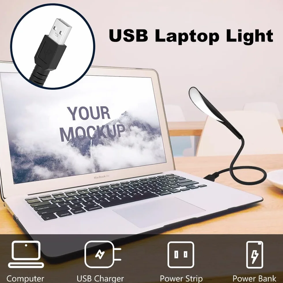 Comioke Lampa USB LED do laptopa, ściemniana, przenośna, czarna