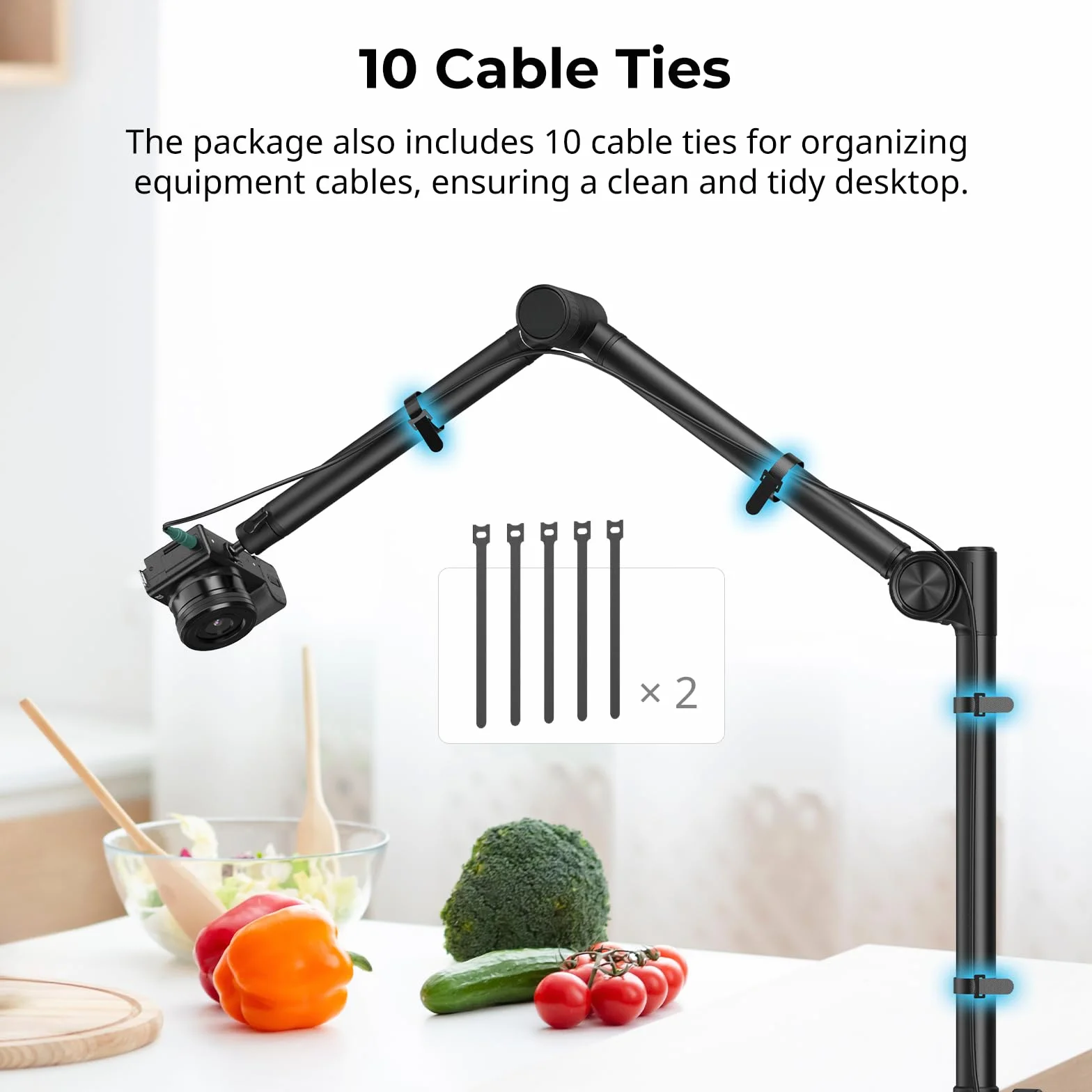 SMALLRIG Overhead 3-Section Desktop Camera Bracket, Tłumiący Uchwyt na Biurko z Głowicą Kulową Obracaną o 360°, Zacisk Stołowy C, Maksymalne Obciążenie do 4,4 Funta / 2kg do Fotografii - 4324