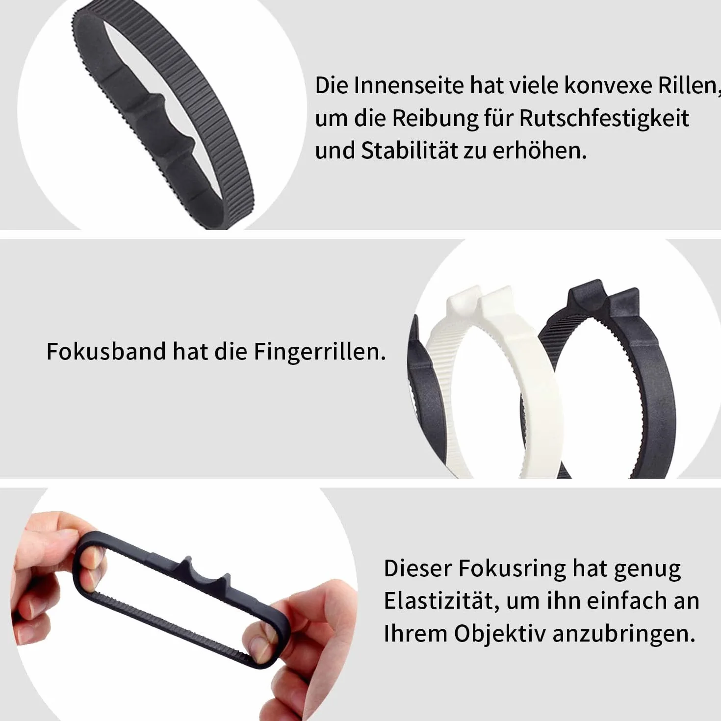 eTone pierścień ostrości, koło zębate, pierścień Follow Focus, pierścień do obiektywu obiektywu, gumowe pierścienie obracane o 360 stopni, do obiektywów aparatu cyfrowego (kolor czarny, 64 mm-76 mm)