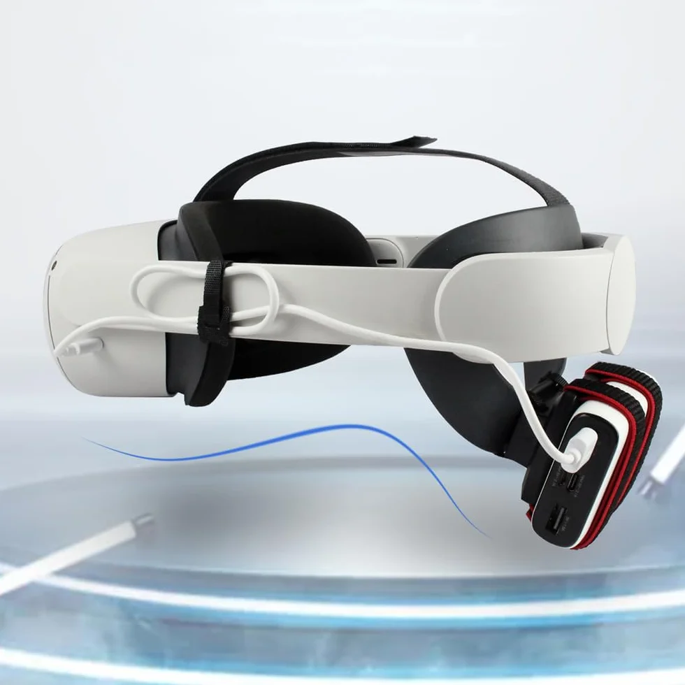 Pasek akumulatorowy VR do Meta Quest 3, zewnętrzny mobilny pasek mocujący do Meta Quest 3, kabel do ładowania zestawu słuchawkowego VR i power bank, zestaw klipsów mocujących, uchwyt, akcesoria do