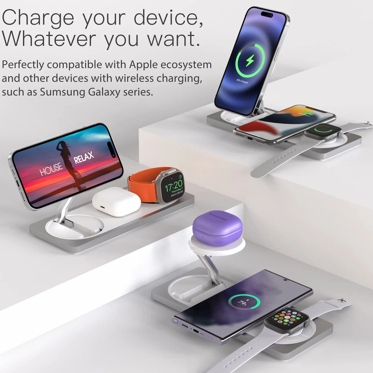 PETINO Stacja ładująca 3 w 1 do Apple - szybki i bezpieczny uchwyt ładowarki 22 W - magnetyczny bezprzewodowy uchwyt do iPhone'a 14 13 12 Pro Max/Plus/Pro/Mini,iWatch Ultra/8/7/SE/6/5/4/3/2, AirPods