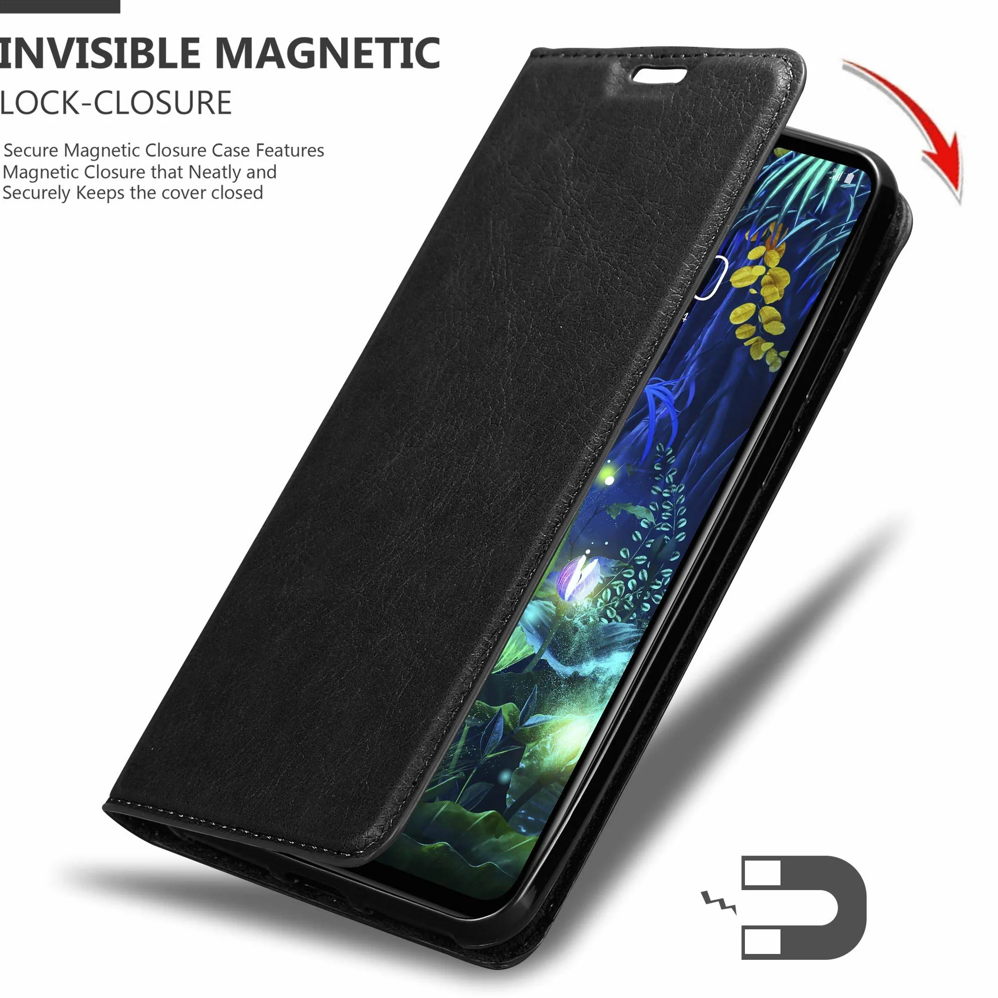 Etui Cadorabo kompatybilne z LG V50 w CZARNYM NOCIE - Etui ochronne z magnetycznym zamknięciem, funkcja uchwytu i przegródką na karty