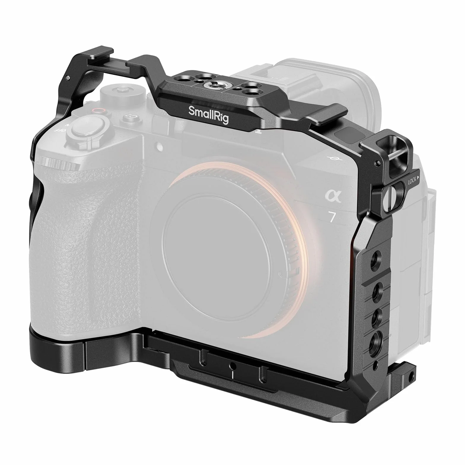 SMALLRIG Alpha 7 V HawkLock klatka do szybkiej wymiany do Sony Alpha 7 V / 7R V / 7 IV, zintegrowana płyta szybkiego montażu do Arca i NATO, gniazdo QD i stopka błyskowa,do DJI RS