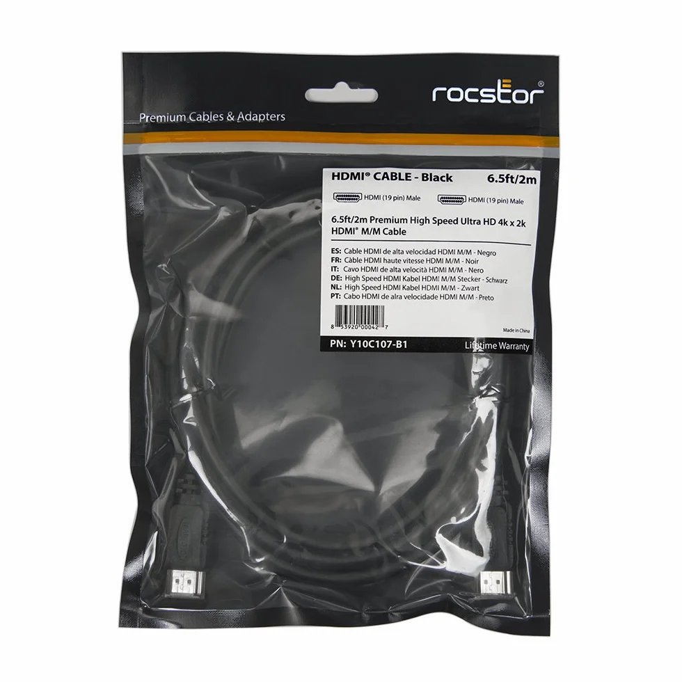 Rocstor Wysokiej jakości kabel HDMI o wysokiej prędkości z Ethernetem (Y10C107-B1)