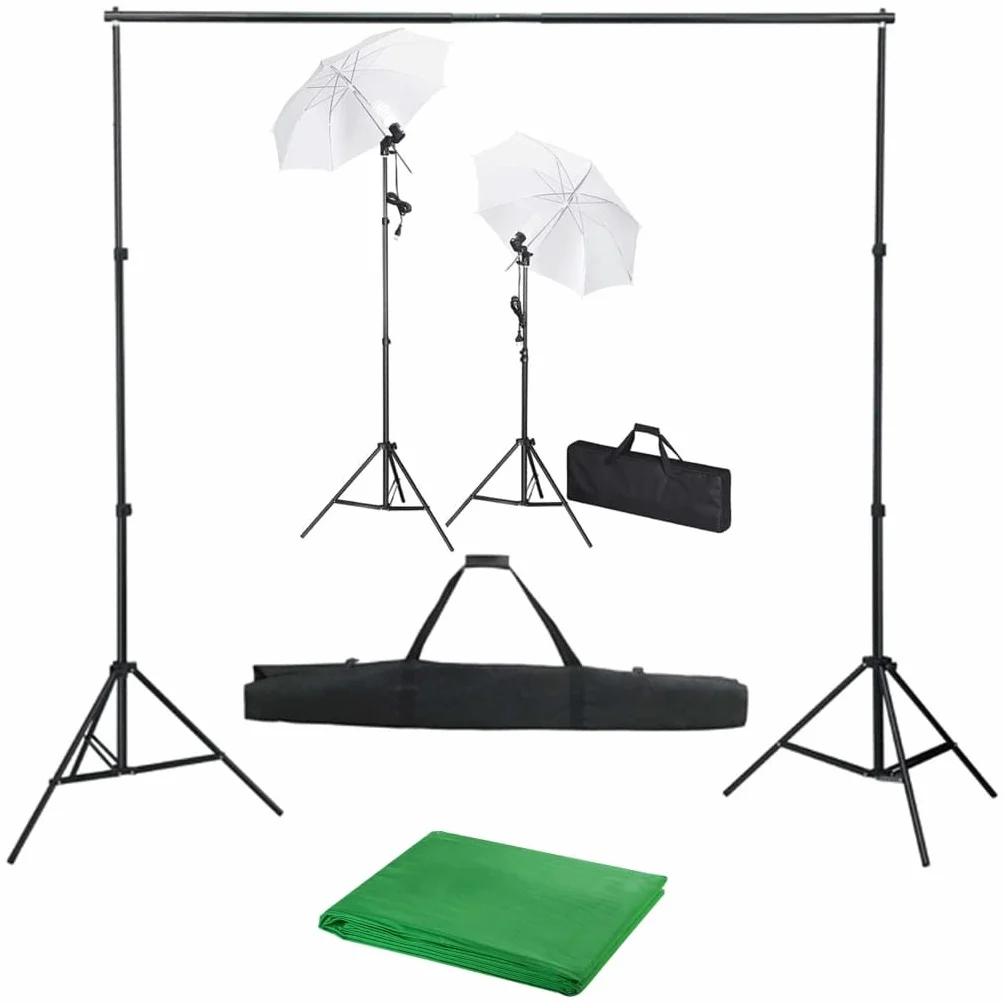 Zestaw do studia fotograficznego z tłem 500 x 300 cm, lampy dzienne 5500 K, statyw z regulacją wysokości do 230 cm, dwa abażury, aluminiowa rama, idealny do portretów, zdjęć produktów i