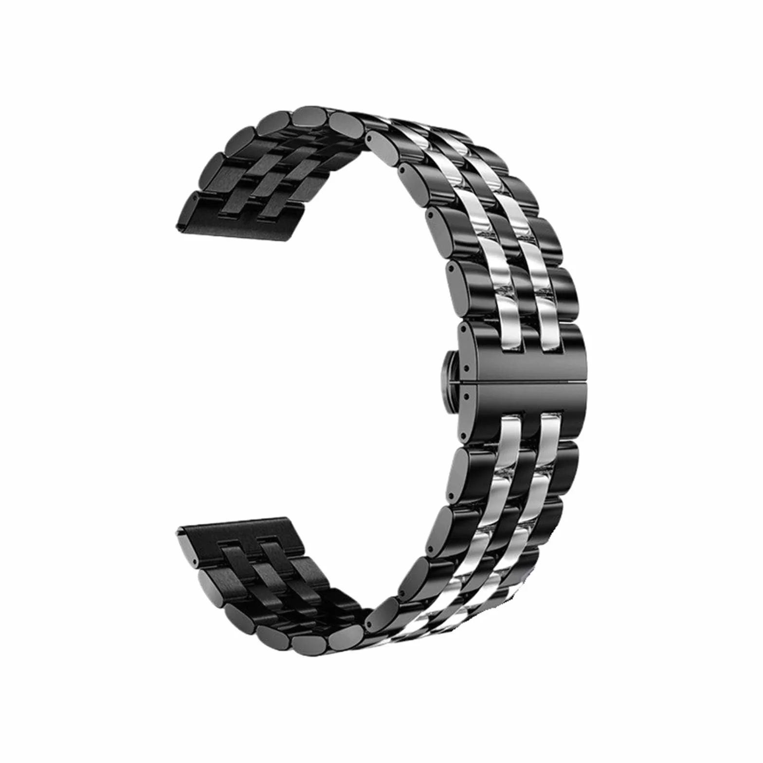Paski do smartwatchy, Pasek do zegarka ze stali nierdzewnej 20 mm 22 z szybkim zapięciem, zegarków męskich i damskich, pasuje większości tradycyjnych akcesoriów(Black Silver,22mm)