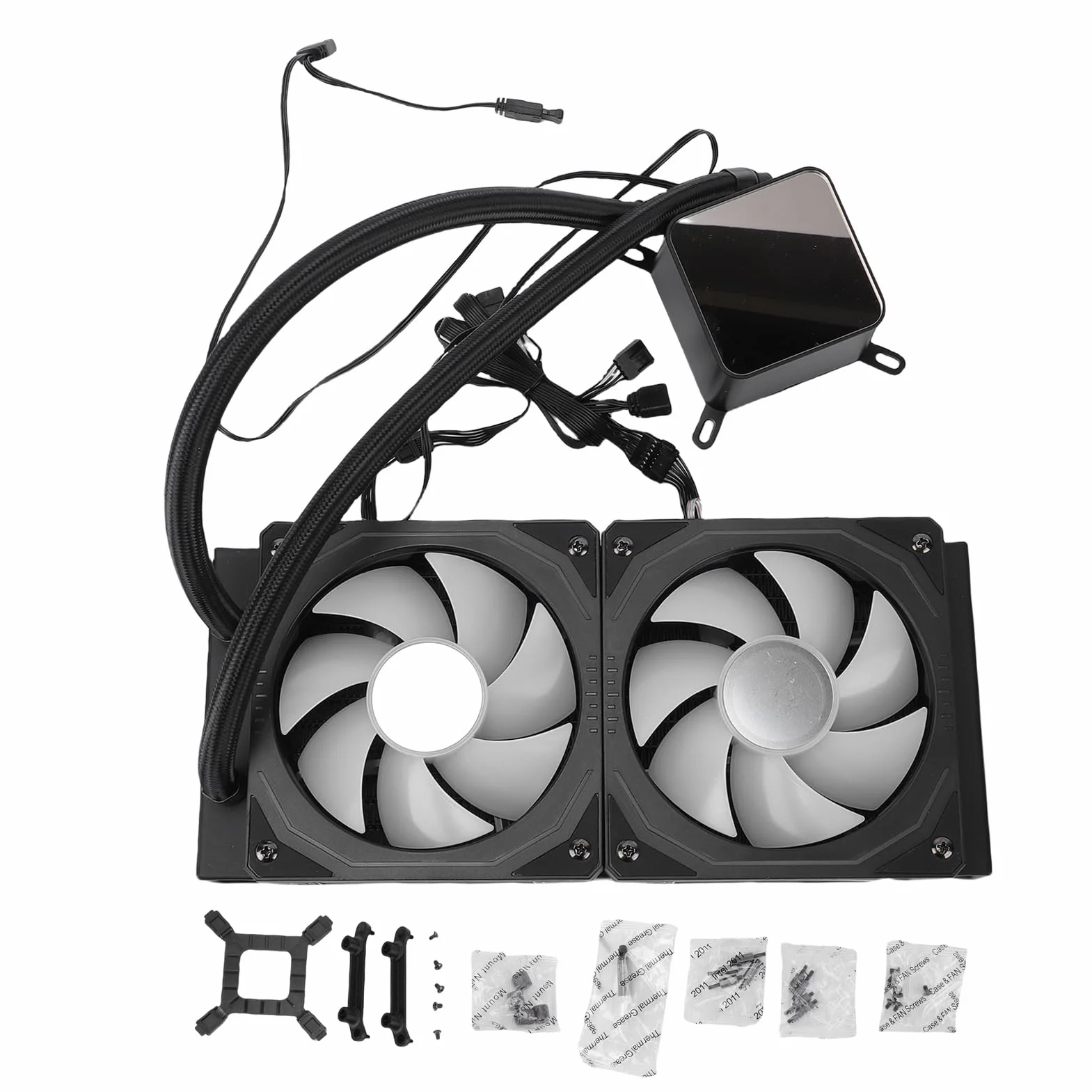 Aramox 240 Płynna Chłodnica Procesora, ARGB AIO Płynna Chłodnica Procesora z 2,2-calowym Ekranem LCD, Miedzianymi Wentylatorami PWM 240 Mm, Pasuje do AM4 AM5 LGA1700 PC Gaming Cooling (BLACK)