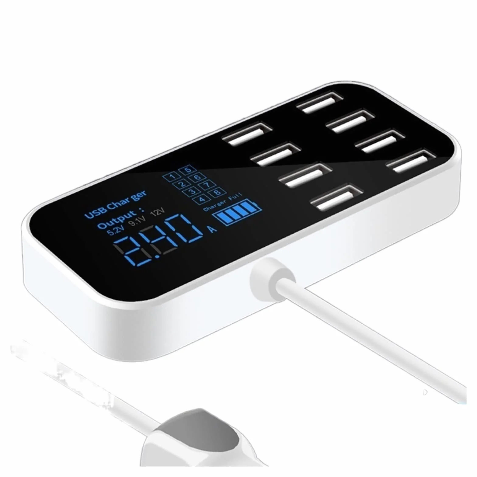 Szybka ładowarka samochodowa Auto 8-portowy wyświetlacz LCD Multi USB Ładowarka do telefonu 12V Ładowarka USB Hub do tabletów telefonicznych GPS DVR Przenośna konstrukcja