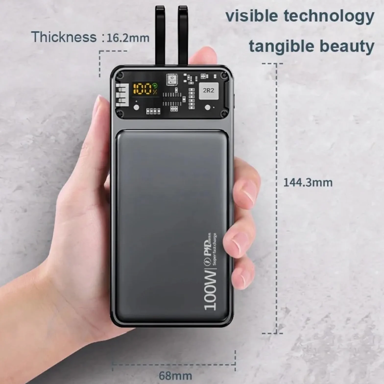 Olśniewający Fajny Przezroczysty Mecha Power Bank 30000mAh Ładowarka Do Telefonu O Dużej Pojemności Przenośne Cyfrowe Powerbanki Z Wyświetlaczem Z Liniami (Size : 30000mAh, Color : WHITE)