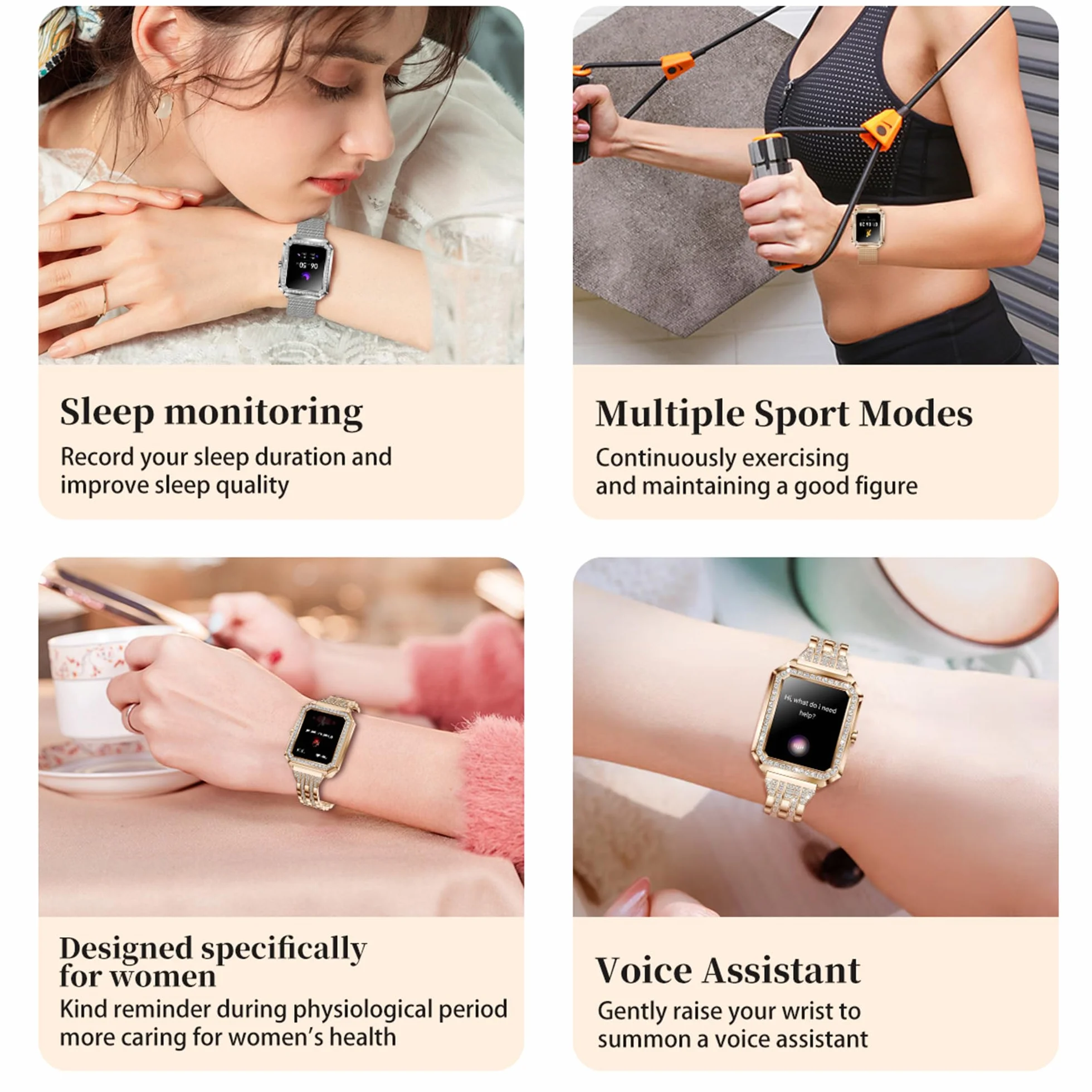 Smartwatch Inteligentny Zegarek Pani z Połączeniami, 1,59" Wodoodporny Smart Watch Sportowy Krokometr Pulsometr Ciśnienie Krwi Bransoletka Aktywność Cyfrowy Zegarek dla IOS Android (srebrny)