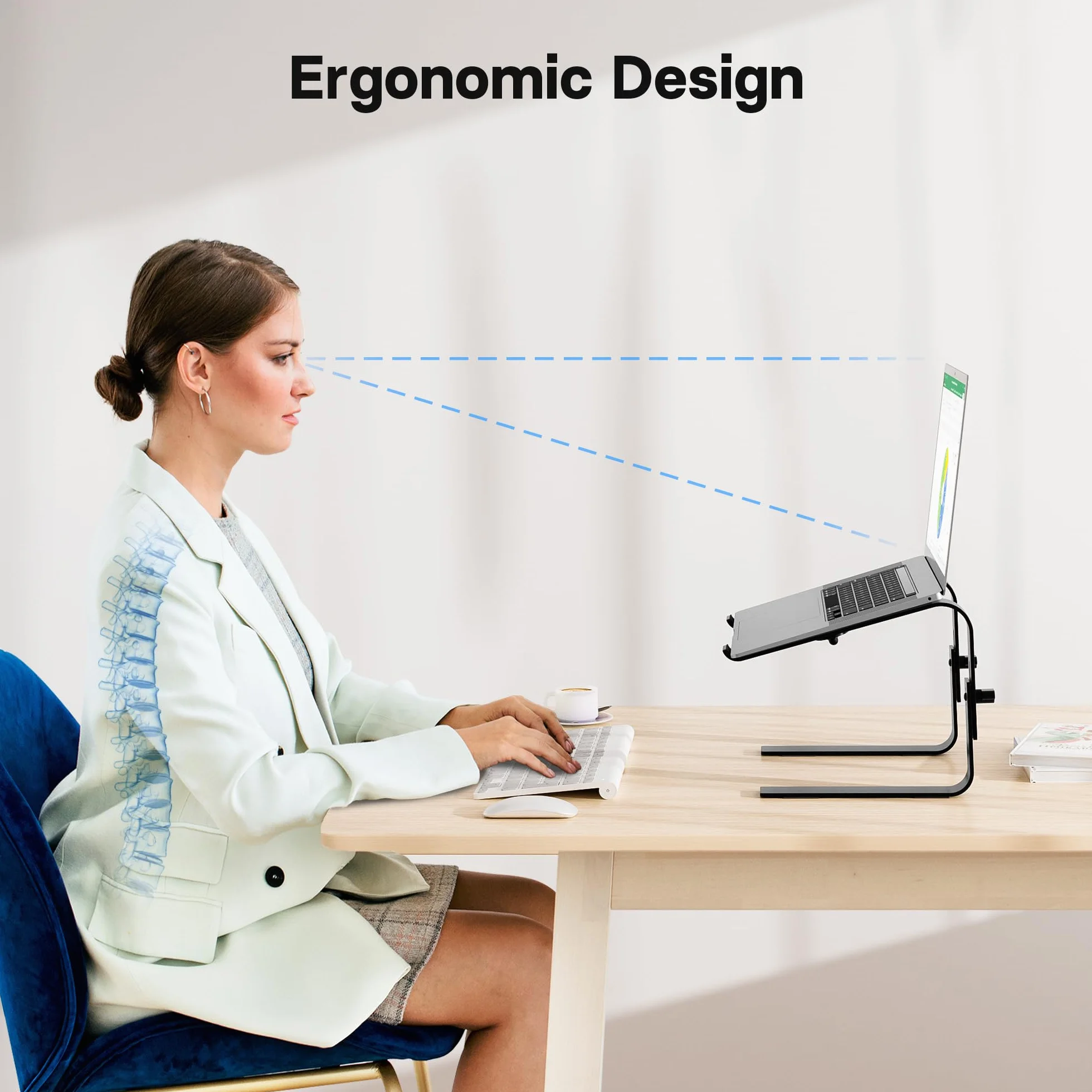 BONTEC Stojak na Laptopa 10-17", Regulowana Wysokość 125-165mm, Ergonomiczny Uchwyt, Odprowadzanie Ciepła