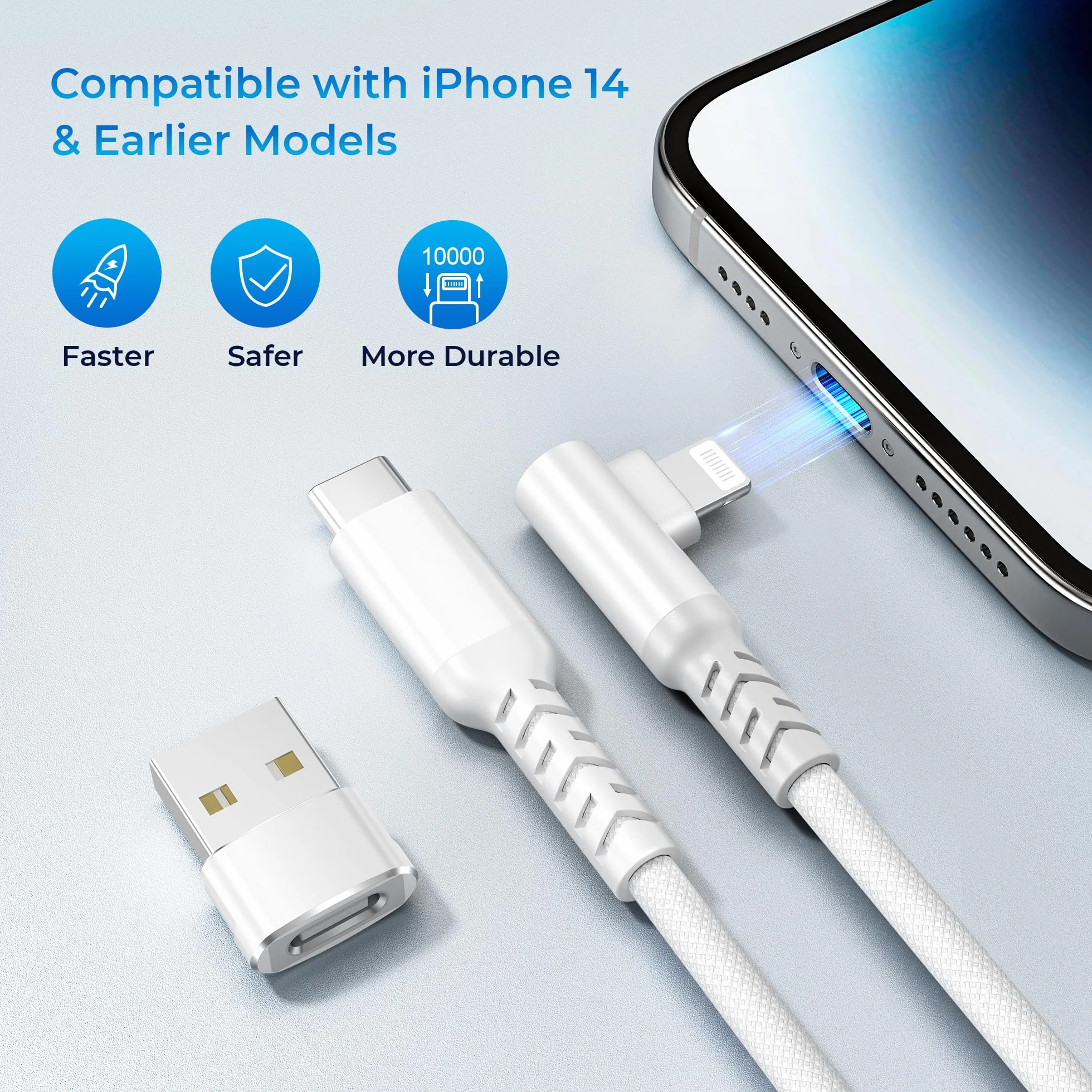 Kabel do ładowania samochodowego iPhone 14 USB-C Lightning 90° 2m szybkie ładowanie PD