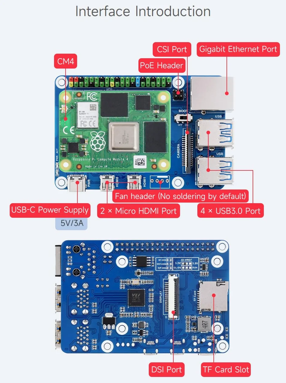 Waveshare CM4-to-Pi4-Adapter for Raspberry Pi CM4, Alternative Solution for Raspberry Pi 4B(Can be used as Pi 4B by combining the adapter with CM4)