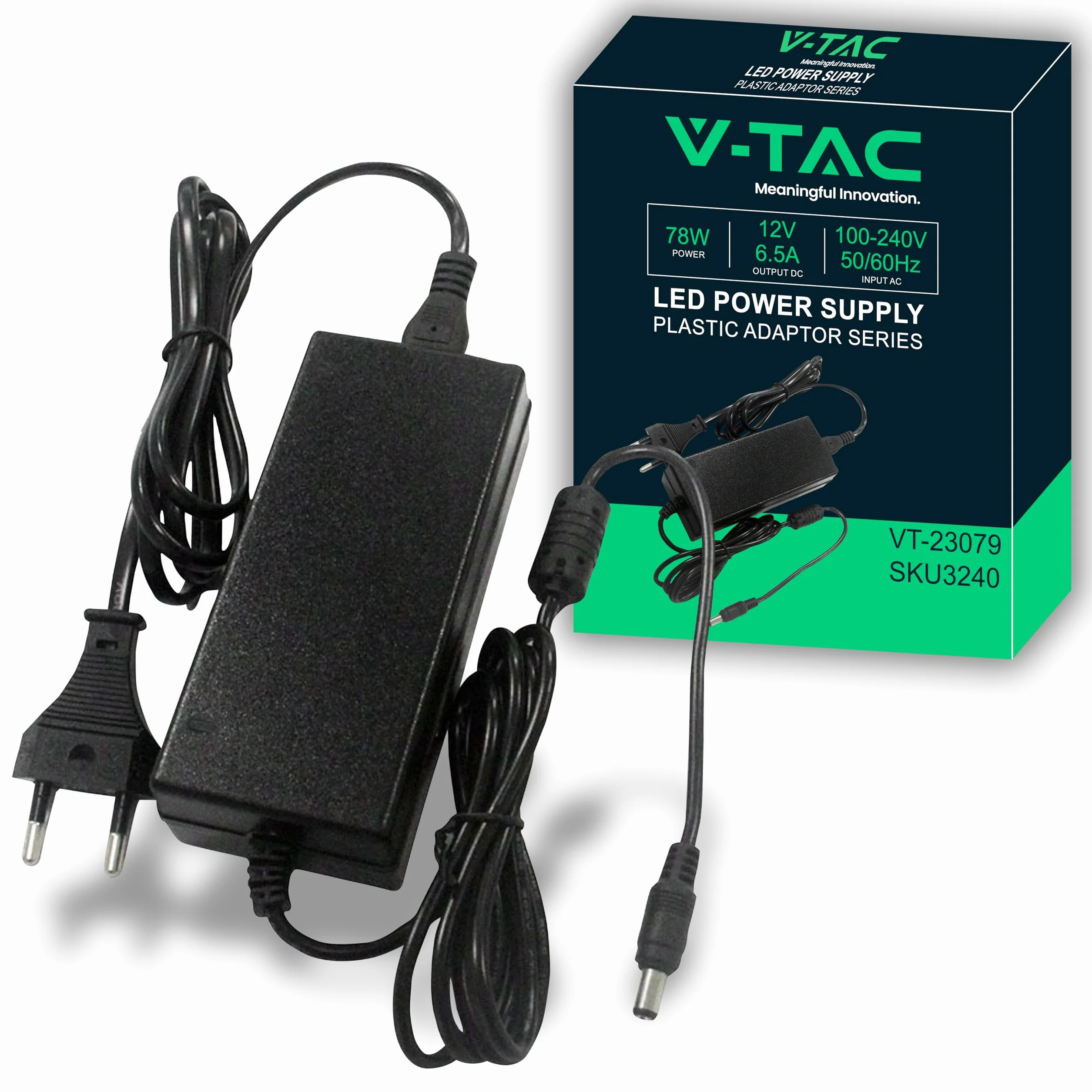 V-TAC Zasilacz 12 V 78 W 6,5 A z gniazdem 2.1 do kamer, taśmy LED, modem - transformator 12 V Plug&Play z wtyczką do domu do ekranów, urządzeń elektronicznych - Wejście AC 100-240 V