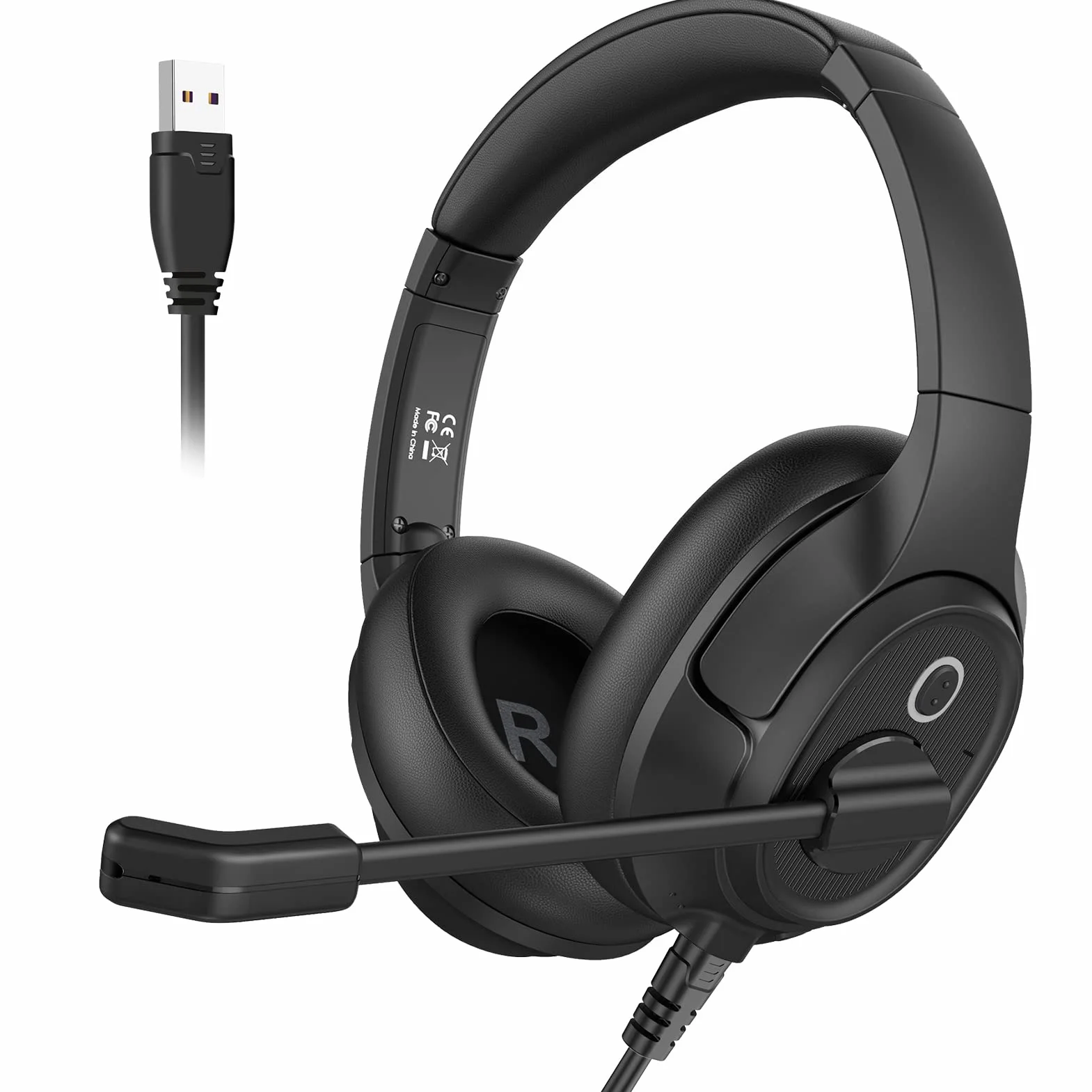 Zestaw słuchawkowy z mikrofonem do laptopa, przewodowy zestaw słuchawkowy do komputera z regulacją głośności i mikrofonem, lekkie słuchawki PC do biura Call Center Skype (nauszny zestaw