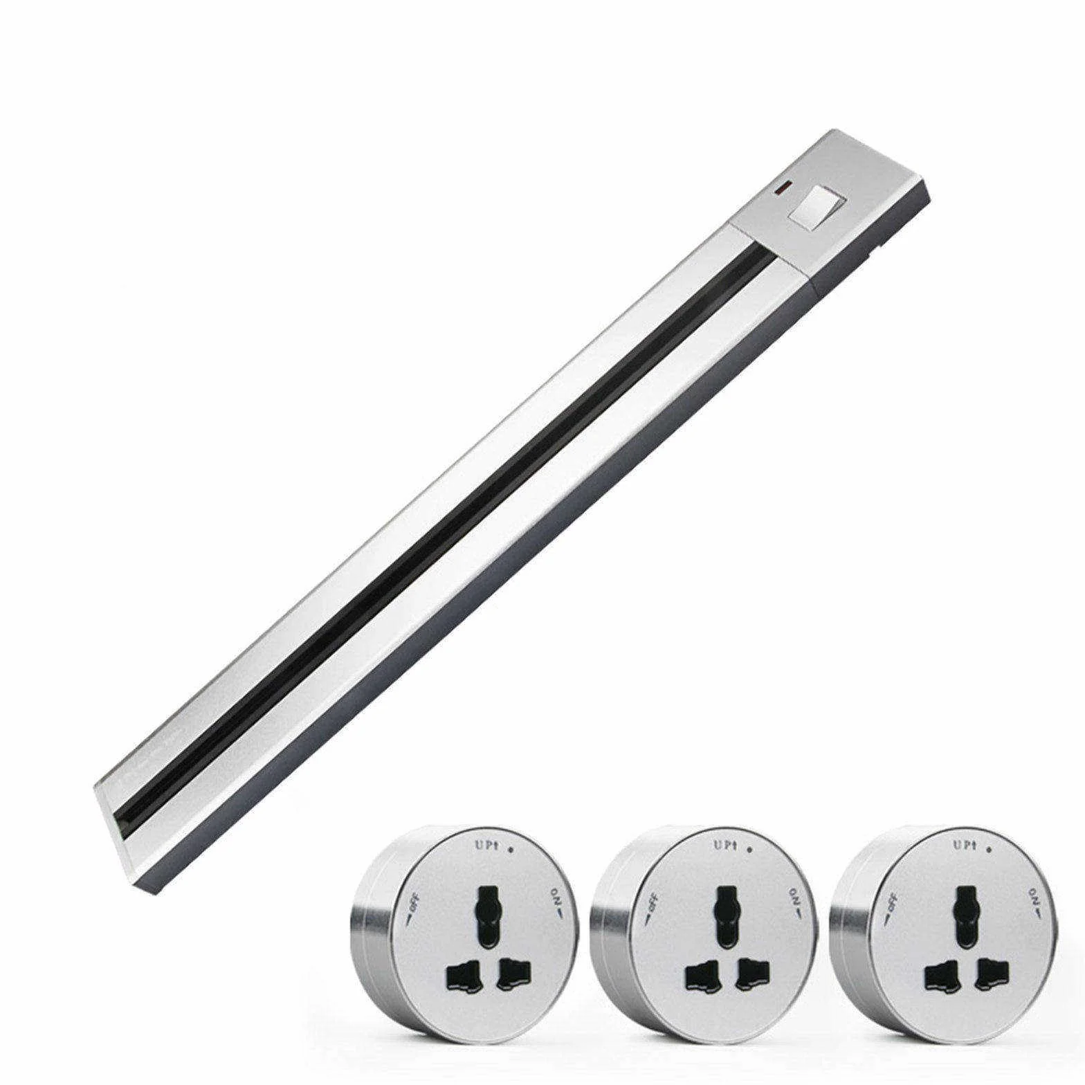 Ruchoma listwa zasilająca z przełącznikiem, 8000 W, listwa zasilająca do kuchni, bez konieczności dziurkowania,Silver-60cm