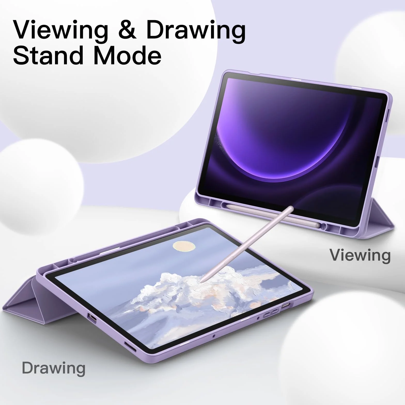 JETech Etui dla Samsung Galaxy Tab S10 Lite / S10 FE / S9 FE 10,9 Cala z S Pen Uchwytem, Miękka TPU Składana na Trzy Części Podstawkę Ochronna Osłona Tabletu (Jasny Fiolet)