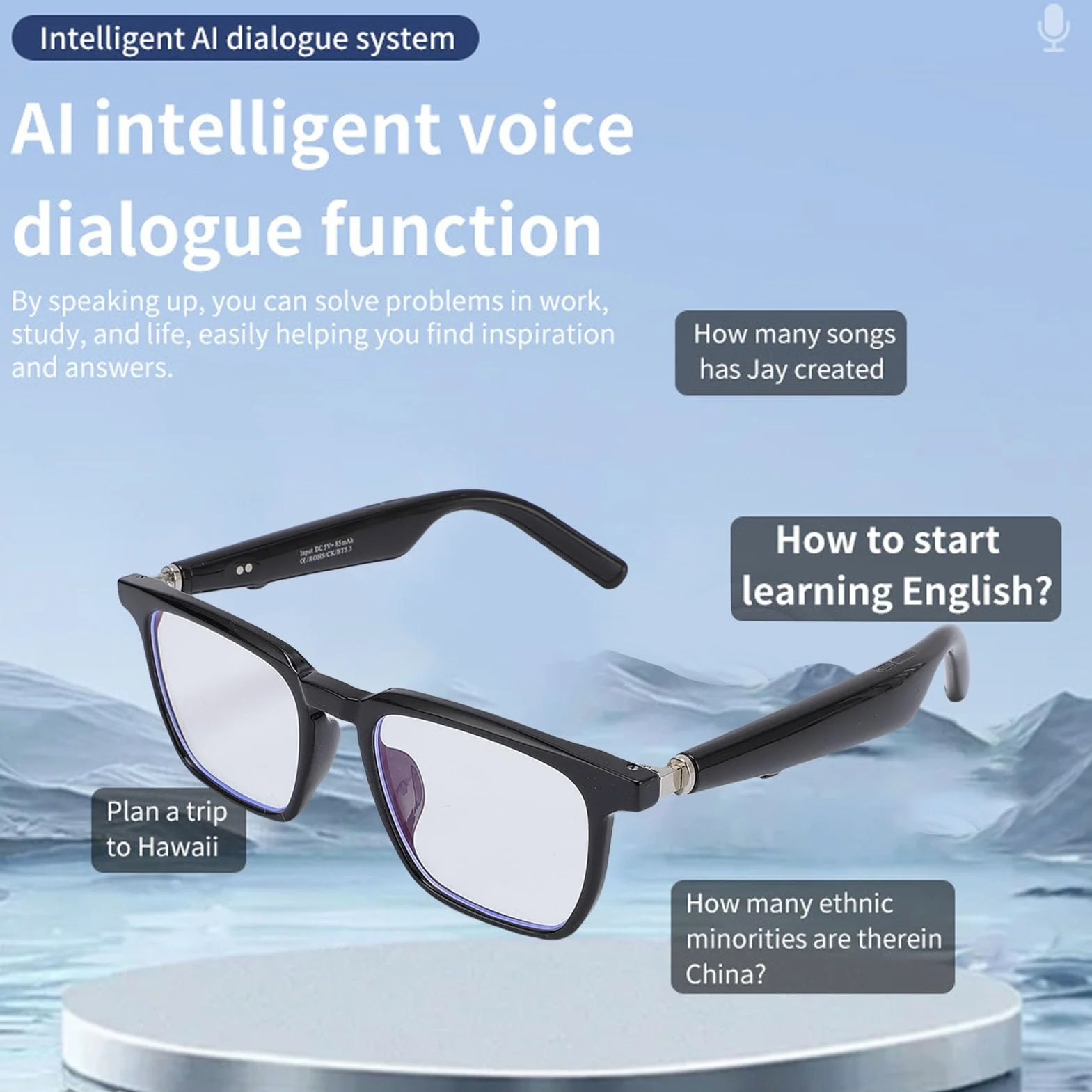AI Tłumaczenie Okularów 100+Języki w Czasie Rzeczywistym, Inteligentny Tłumacz Bluetooth 5.3 Wbudowany w Mikrofon i Głośnik, Inteligentne Spolaryzowane Okulary Przeciwsłoneczne (BLACK)