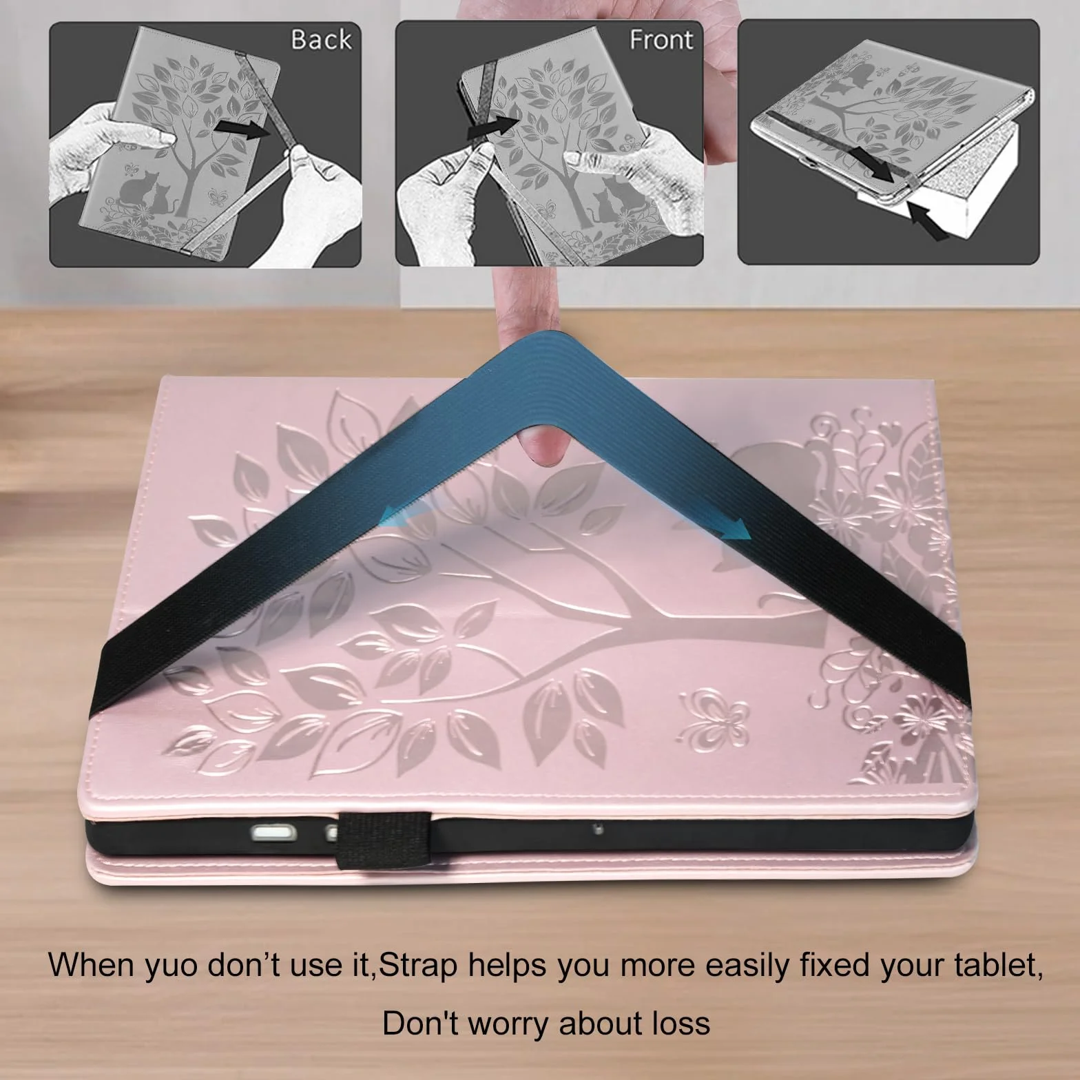 Etui ochronne do Lenovo Tab M11, 11,0 cala, funkcja stojaka, z gniazdami na karty, elastyczna opaska różowa