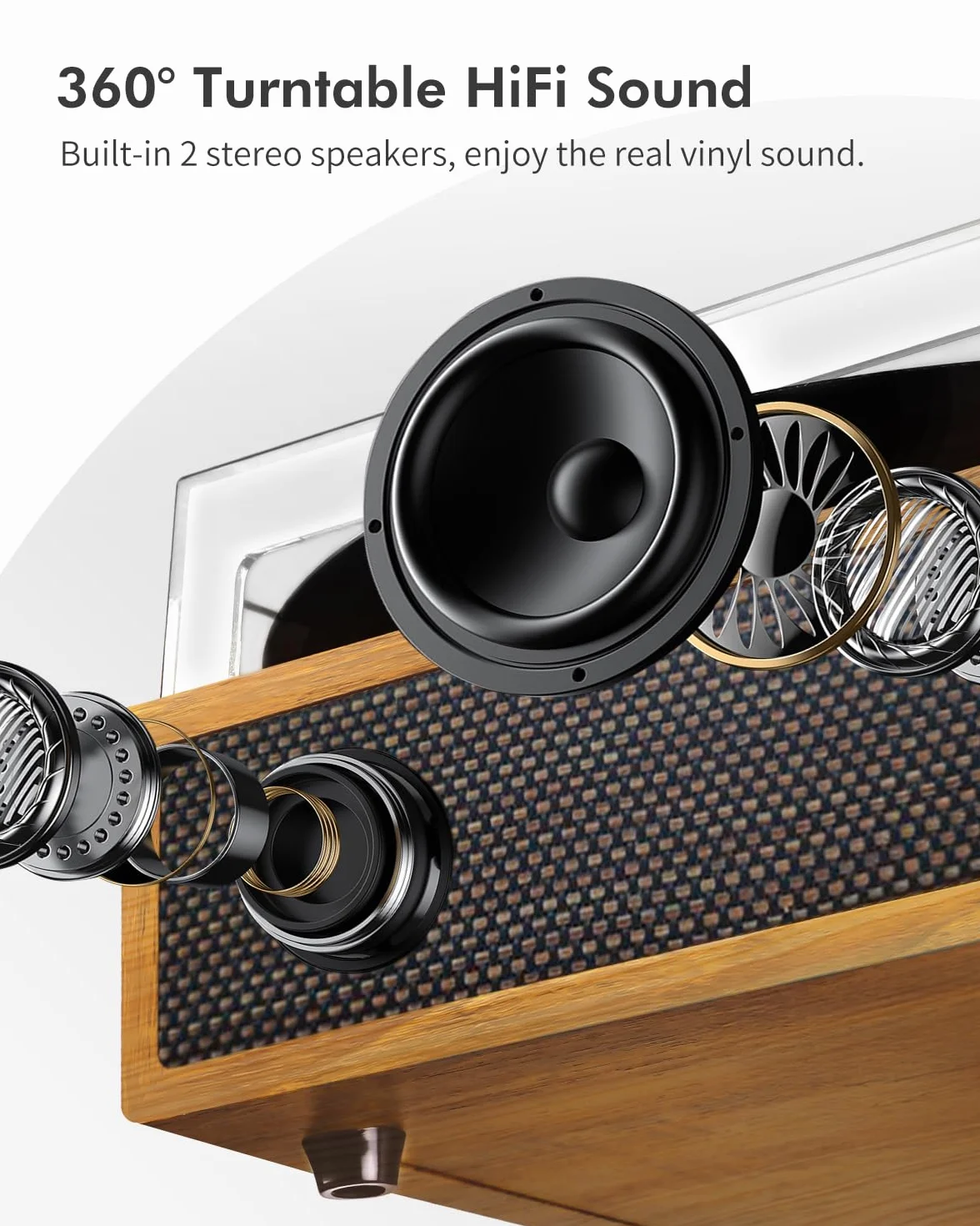 VIFLYKOO Gramofon, Bluetooth 5.4 z 2 Głośnikami Stereo, Bezprzewodowy 3-Biegowy 33/45/78 obr./min, Odtwarzacz Winylowy Obsługuje Wejście Słuchawkowe/Wejście AUX/Wyjście RCA/USB