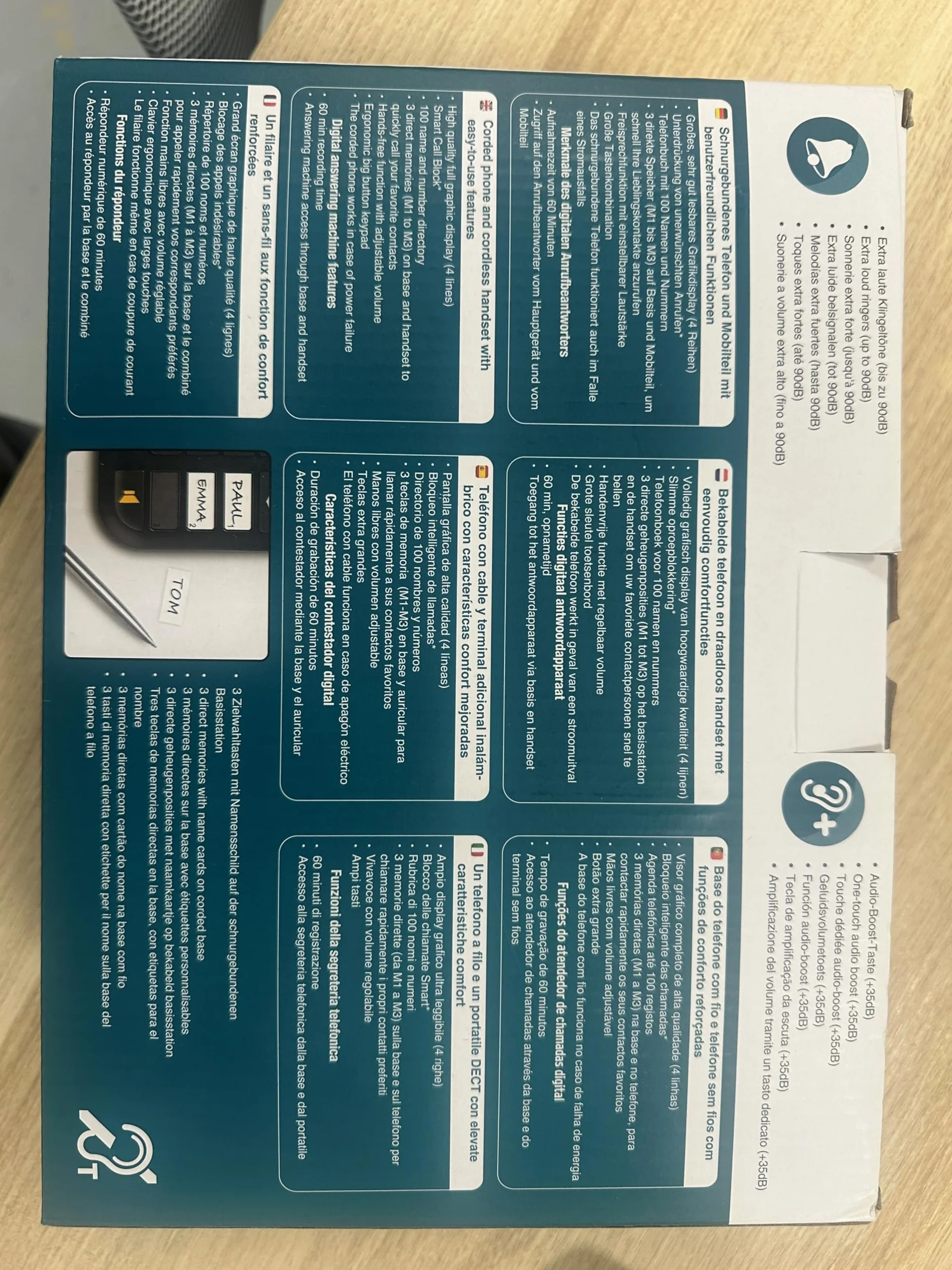 Amplicomms BigTel 1580 Combo, telefon przewodowy z dużymi przyciskami z automatyczną sekretarką i słuchawką bezprzewodową, wzmocnienie dźwięku, mocne dzwonki, kompatybilny z aparatami słuchowymi