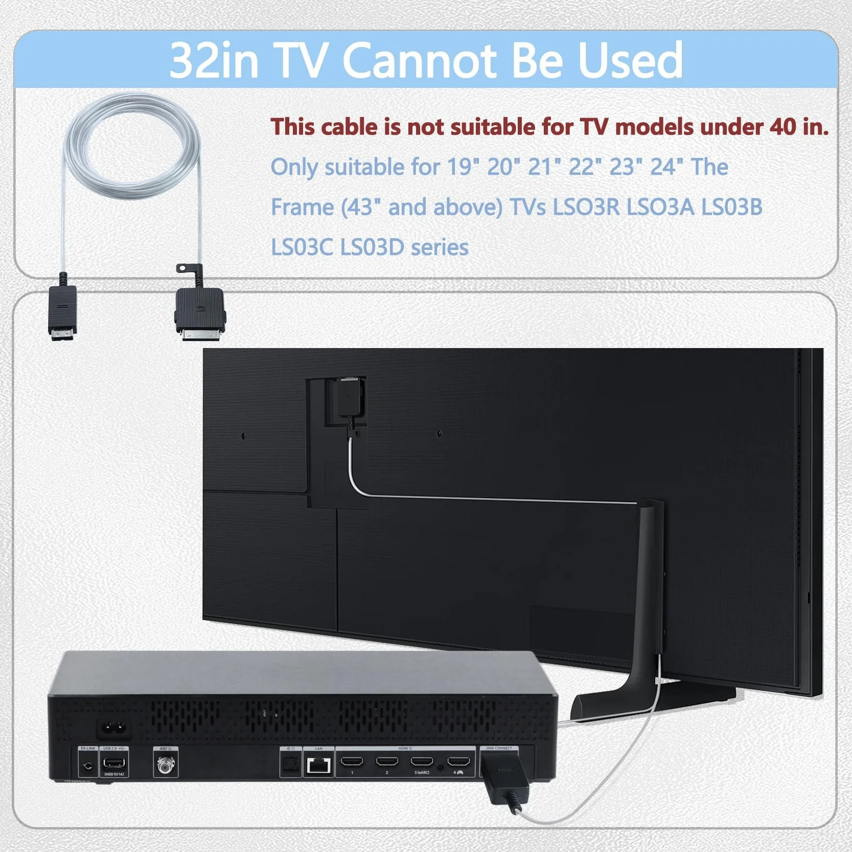 Do ramki QLED 4K Smart TV One Invisible Connect Cable QLED One Invisible Connect Cable BN39-02470A do telewizora QN65LS03RAFXZA QN65LS03C