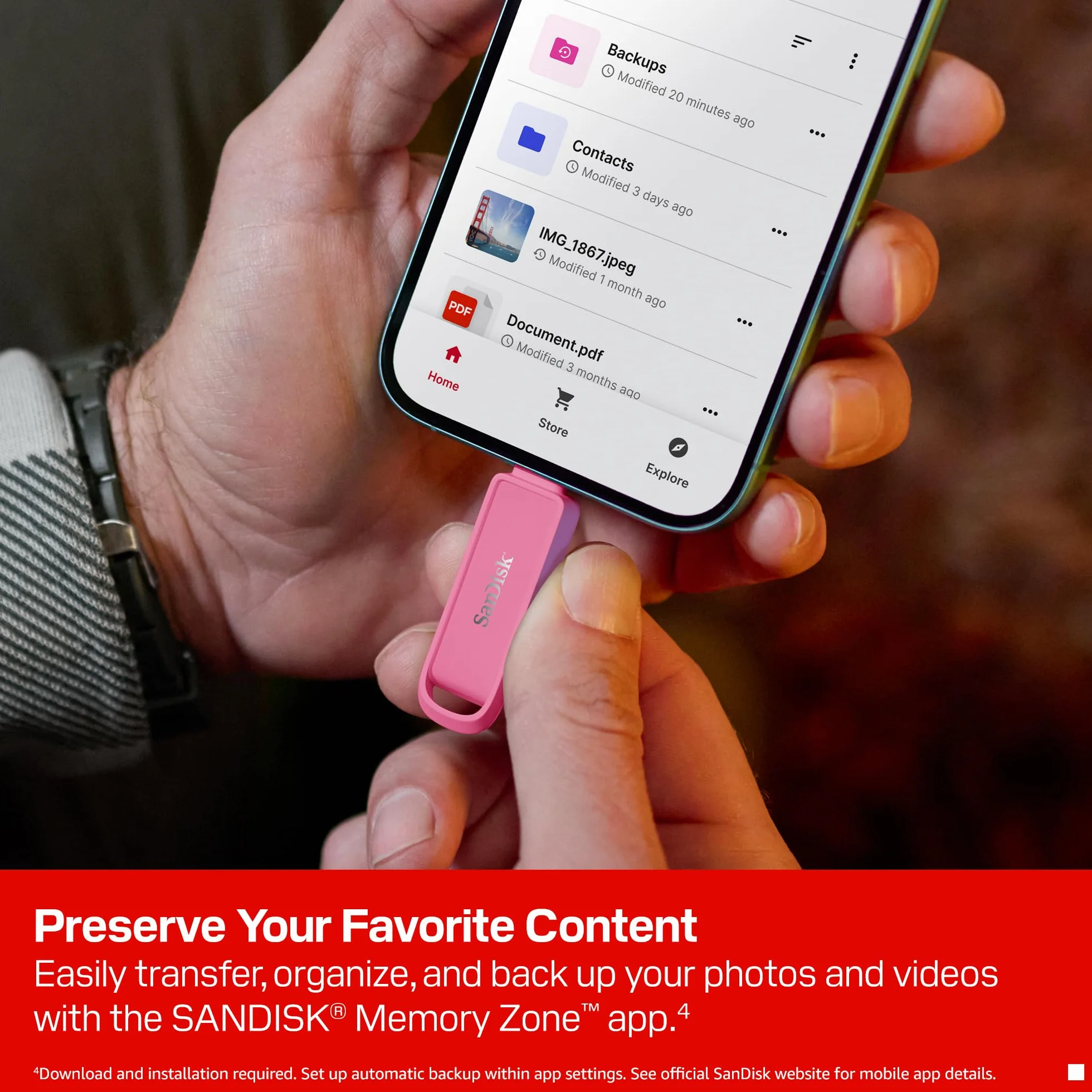 SanDisk Phone Drive z USB Type-C 1 TB (do telefonu, do smartfonów, tabletów i komputerów, prędkością 150 MB/s, Wykonuj automatyczne kopie, Dzięki odzyskiwaniu) - Seastar Pink