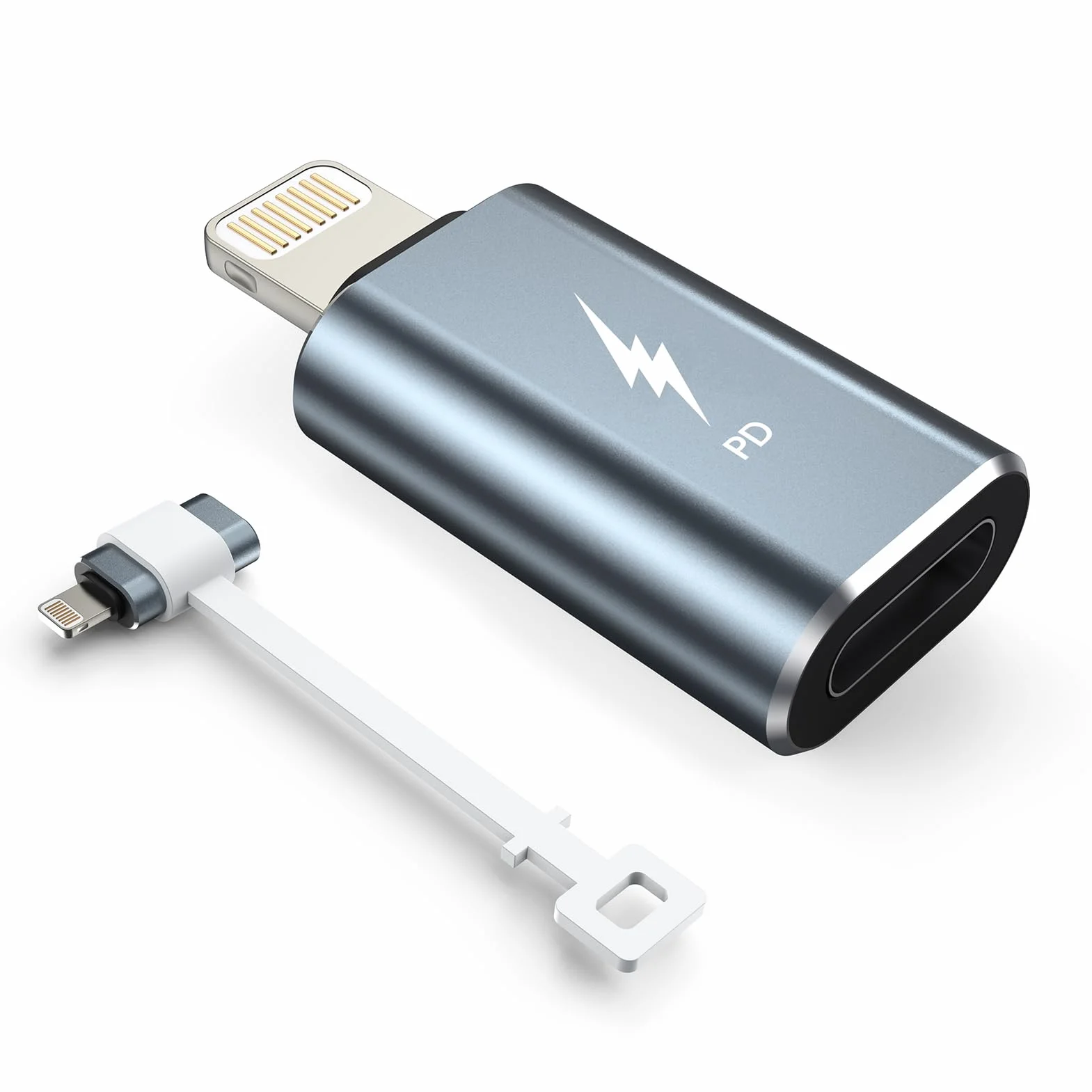 TechMatte Adapter USB C do Lightning, szybkie ładowanie 27 W, kompatybilny z iPhone 14/13/12/11 Pro Max Mini/X/XR/XS/SE/8/7/6/iPad/iPod/AirPods, obsługuje transmisję danych, z linką zapobiegającą