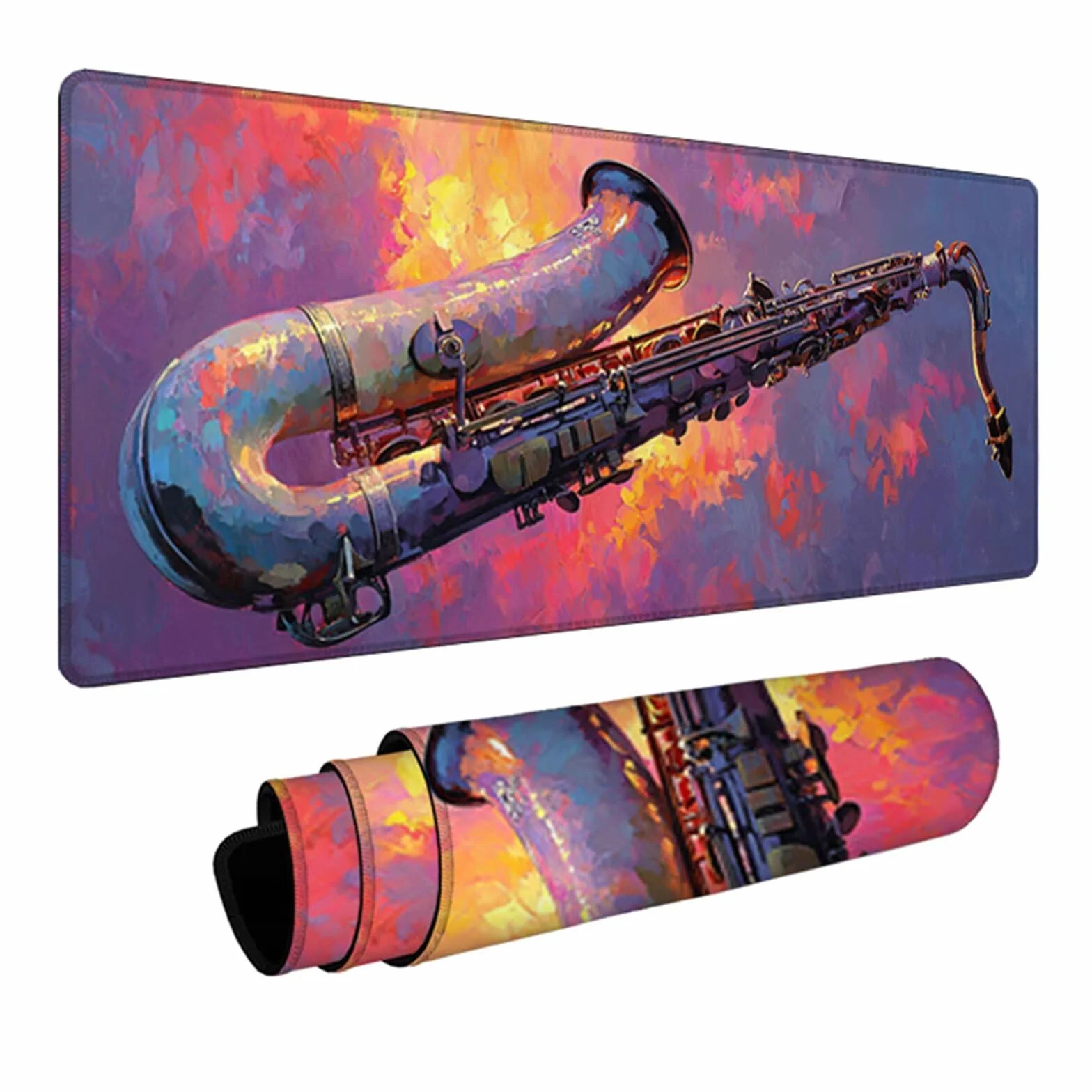 Podkładka pod mysz do gier muzyczna 1200 x 600 x 3 mm, mata na biurko XXL Instrumenty muzyczne, podkładka na biurko z antypoślizgową gumową podstawą, podkładka pod mysz z szytymi krawędziami, do gier