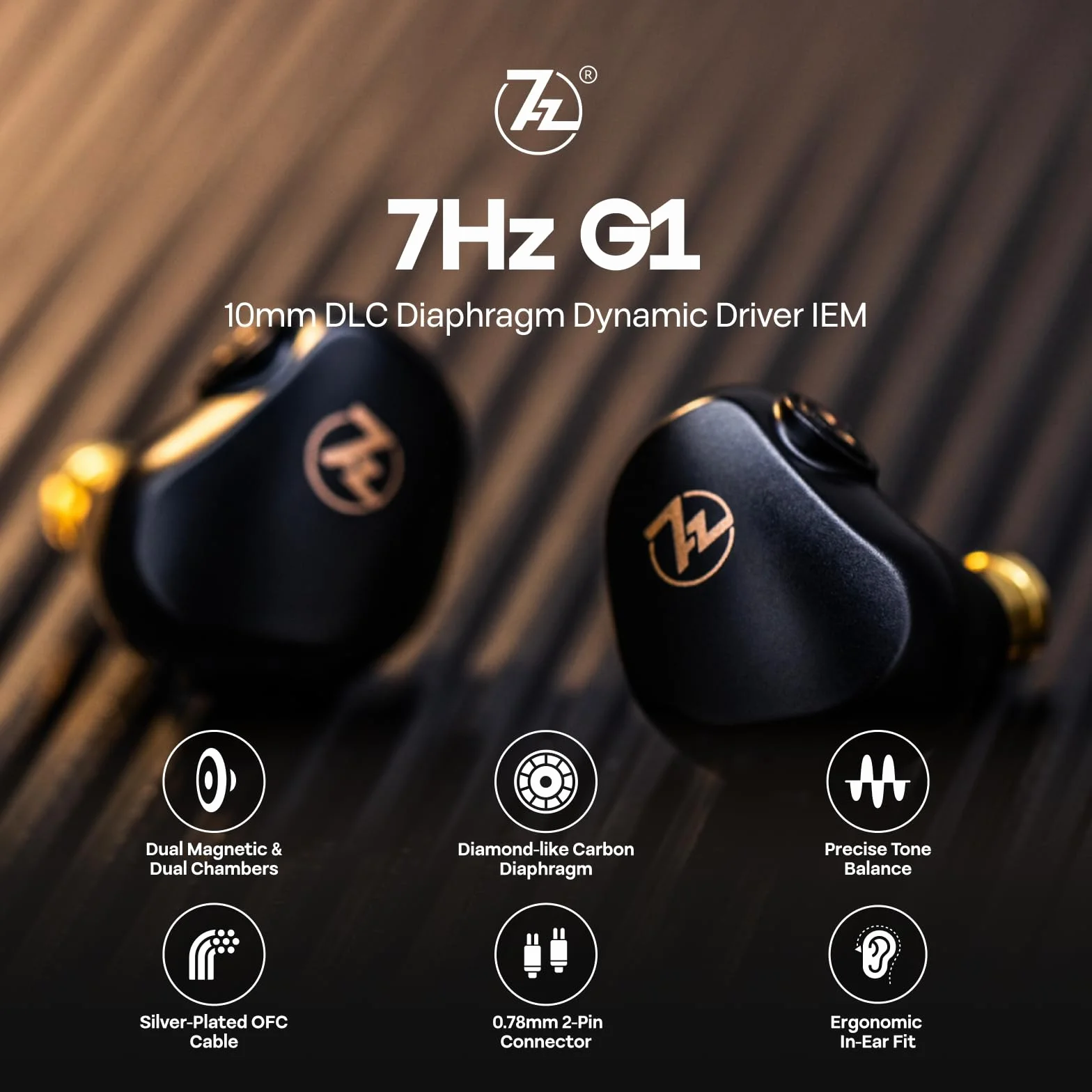 7HZ G1 słuchawki douszne do monitora o wysokiej wydajności, membrana 10 mm, dynamiczny przetwornik DLC, przewodowe słuchawki HiFi z odłączanym posrebrzanym kablem OFC, dla muzyków