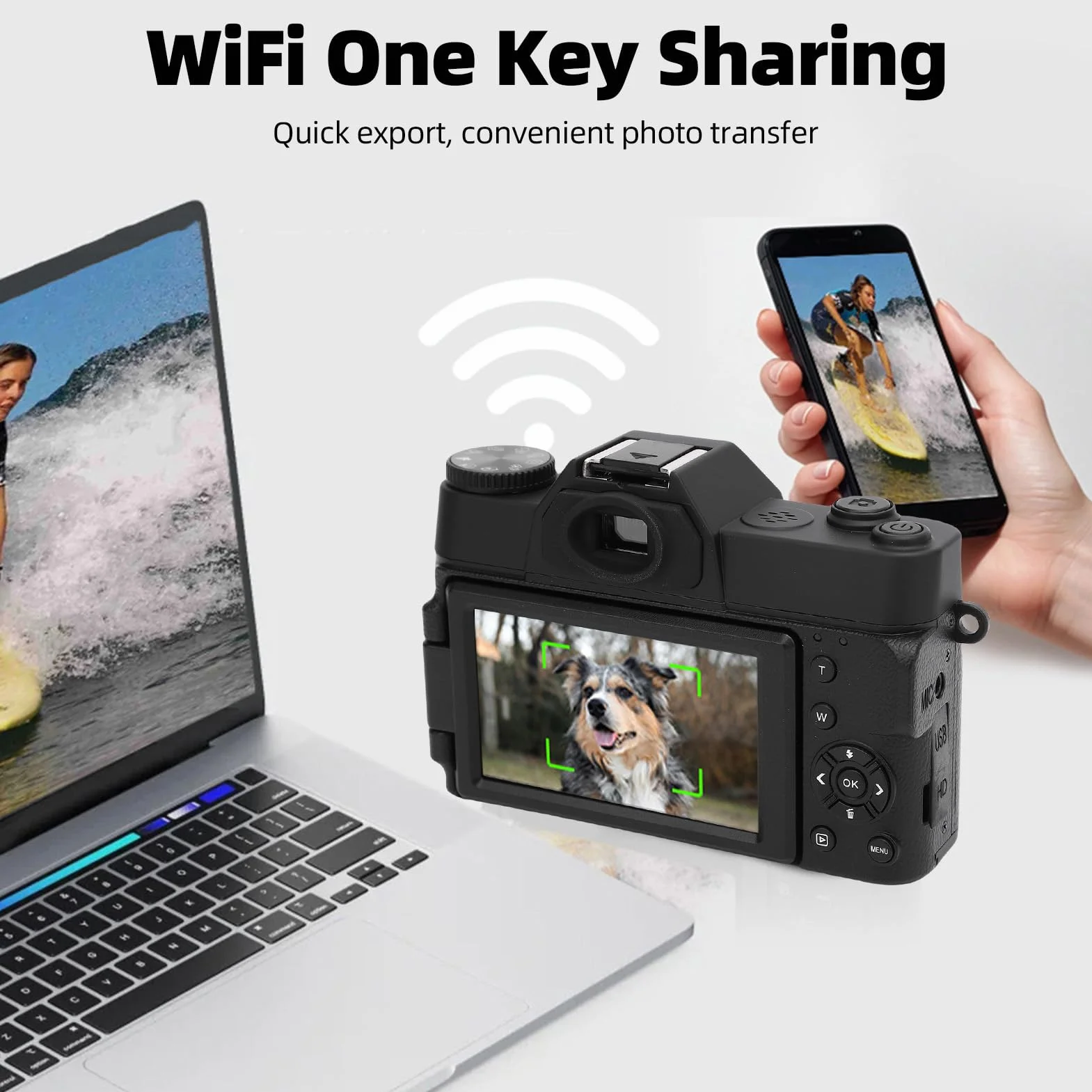 Zunate 6K Bezlusterkowy Aparat, 16x 64MP Wi -Fi Kompaktowy Aparat Fotograficzny z 3,0 -calowym Ekranem Nagrywanie Wideo Autofokus Przenośne Lampka do Wypełnienia dla Fotografii (BLACK)