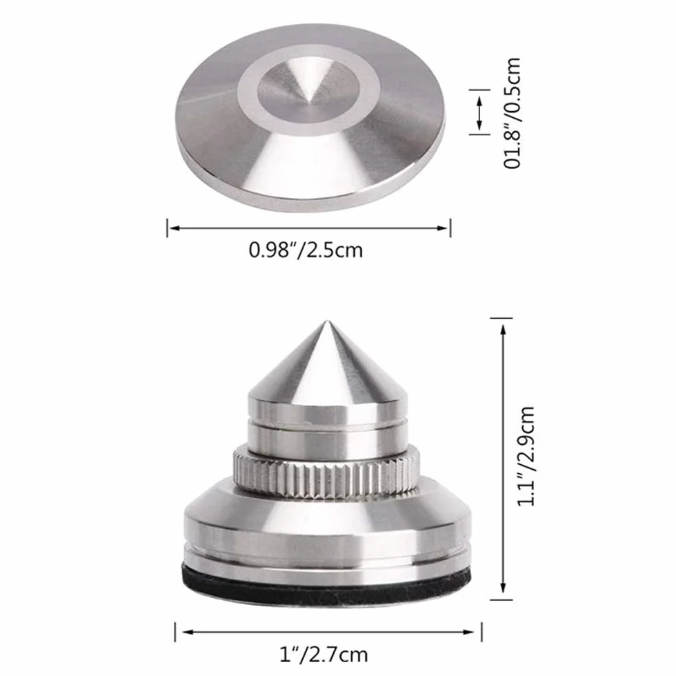 4 sztuki kolców głośnikowych z regulacją wysokości ze stali nierdzewnej HiFi amortyzator nóżek do subwoofera, gramofonu, wzmacniacza CD DVD, kolor srebrny