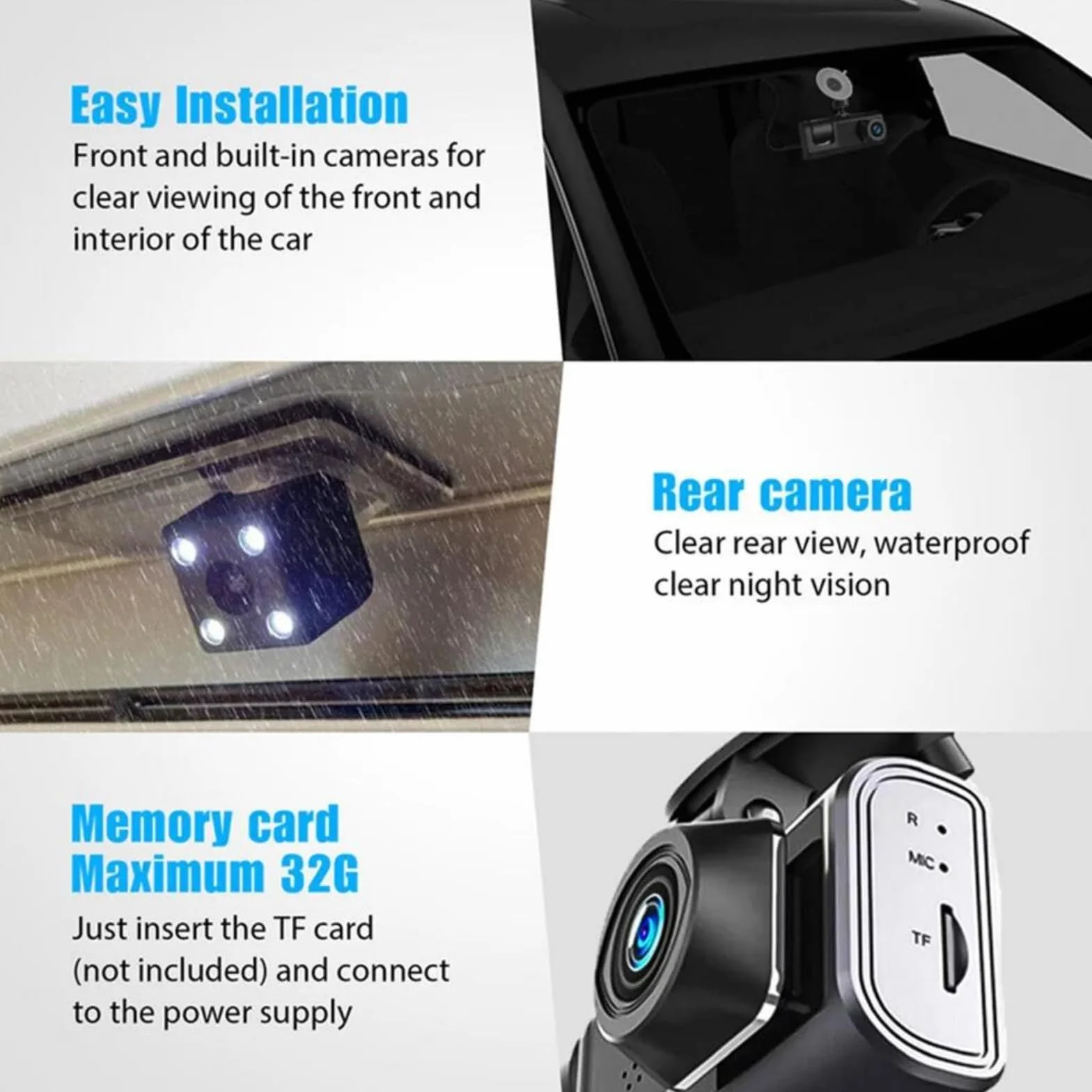 Kamera samochodowa 1080P 3 kamery Przednia kabina i tylny rejestrator jazdy Kamera DVR z nagrywaniem w pętli 24-godzinne monitorowanie parkowania G-Sensor