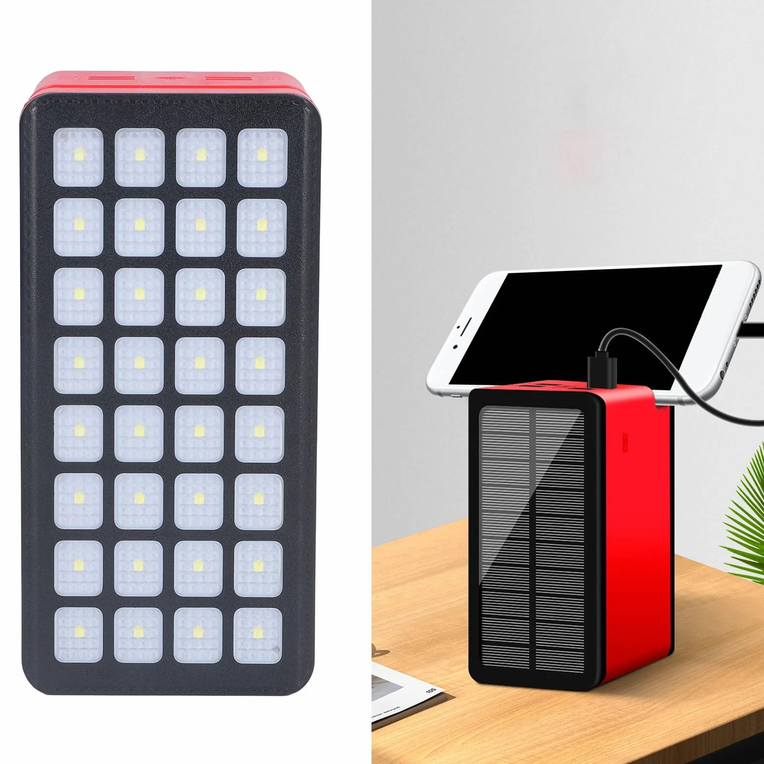 Ładowarka Solarna Power Bank, Power Bank 32LED 100000mAh Przenośna ładowarka do Telefonu z Portem 4USB 3 Tryby światła do Wędkowania na Kempingu