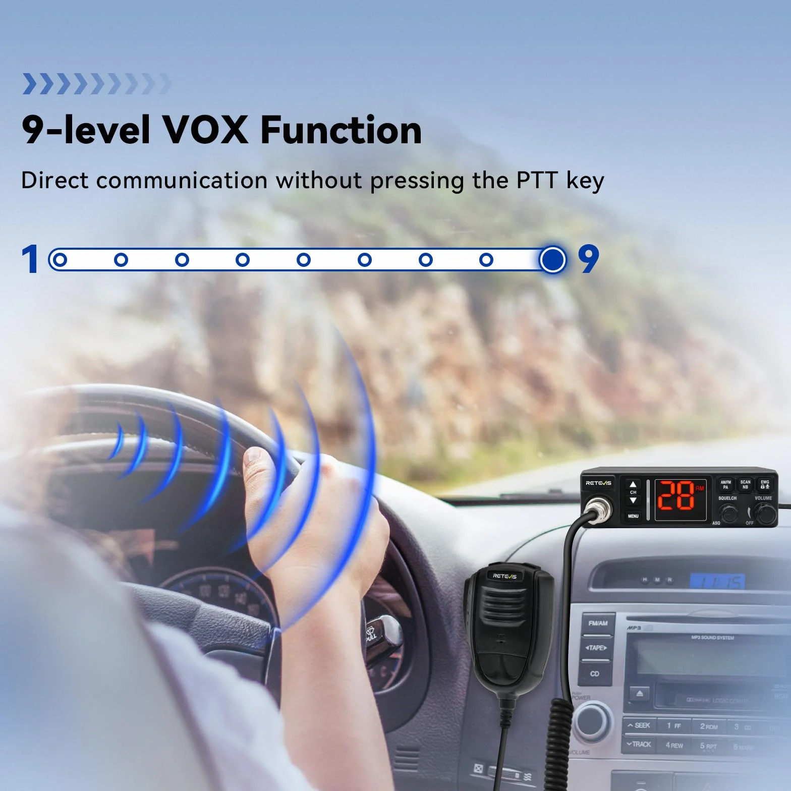 Retevis MB63A CB radio AM/FM CB z systemem odprowadzania ciepła/PA 12/24V, filtr szumów NB/ANL, VOX, EMG CH9/19, radiotelefon do samochodów kempingowych (1 sztuka, czarne)