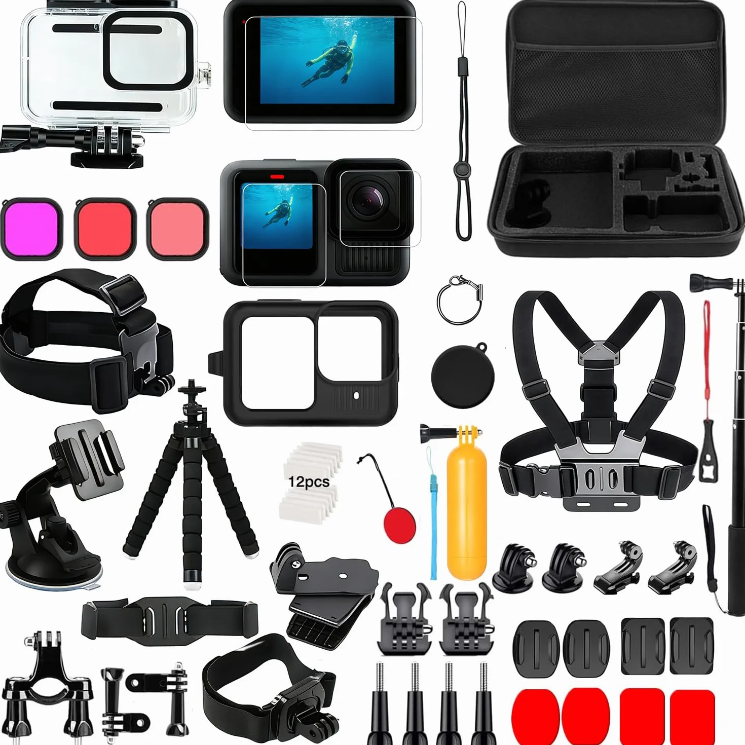 Akcesoria do GoPro Hero 13 Black, Saprdii wodoodporna pokrowce ochronne, wodoodporna obudowa, akcesoria do nurkowania, uchwyt selfie z filtrem i więcej, zestaw akcesoriów do GoPro Hero 13