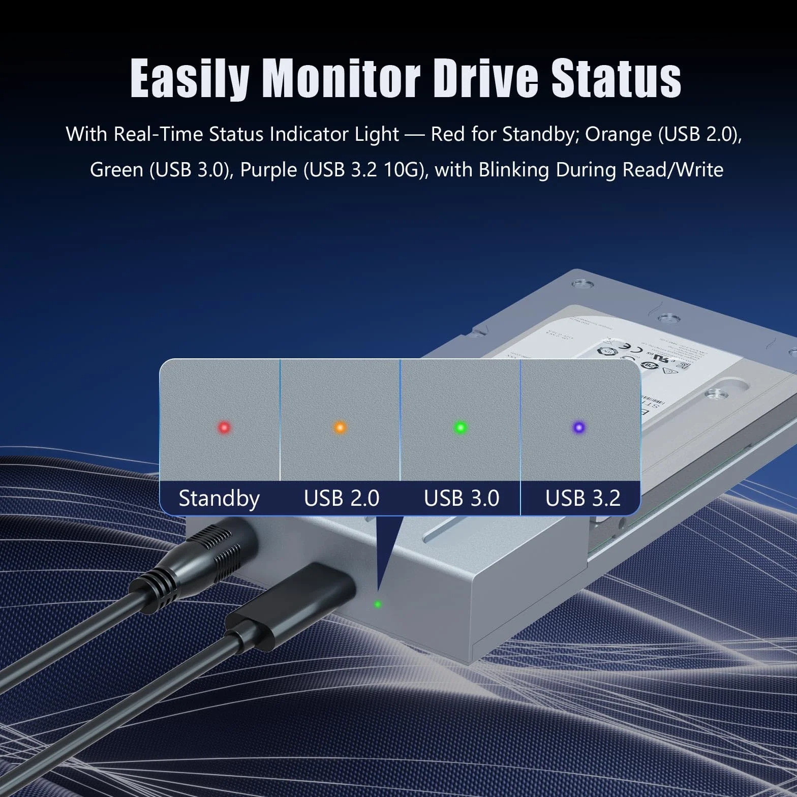 GLOTRENDS H7 Stacja Dockingowa 10Gbps USB-C do SSD/HDD 2.5 cala U.2/U.3 & SATA, Kształt "Lay-Flat", Kontroler RTL 9210C, Ciało z Stopu Aluminium, Kable USB C-C i C-A