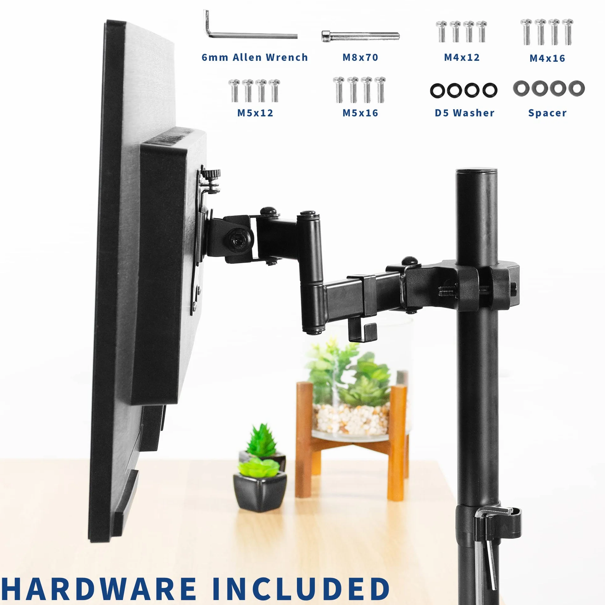 VIVO Stalowe uniwersalne ramię monitora Full Motion ze zdejmowaną płytą VESA 75 mm i 100 mm, pasuje do ekranów o przekątnej od 17 do 32 cali, czarne, MOUNT-POLE01A