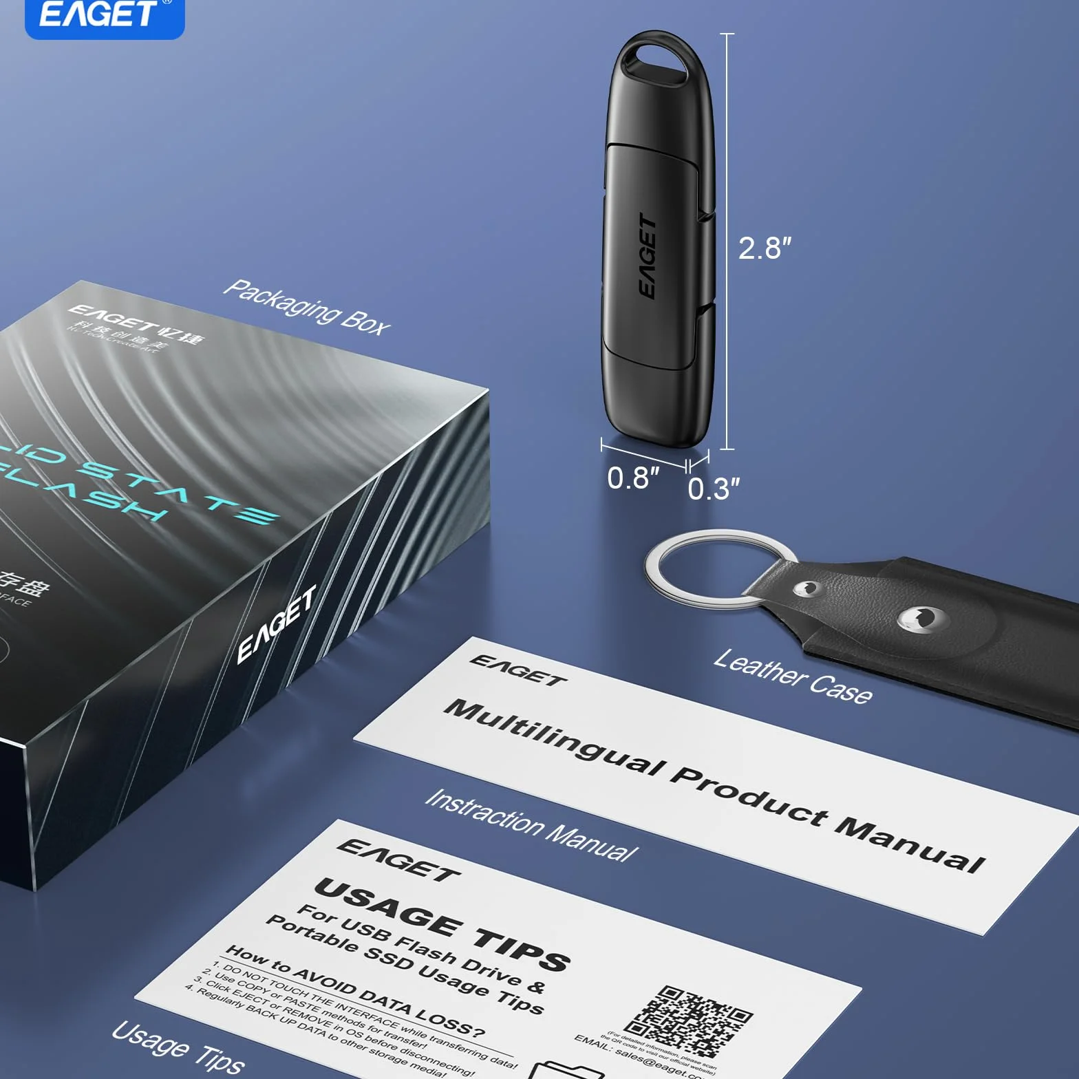 Eaget 256 GB podwójny dysk flash USB-C i USB 3.2, przenośny zewnętrzny dysk SSD 560 MB/s do iPhone'a 15/16/17 Pro, Mac, PC, PS4, Android