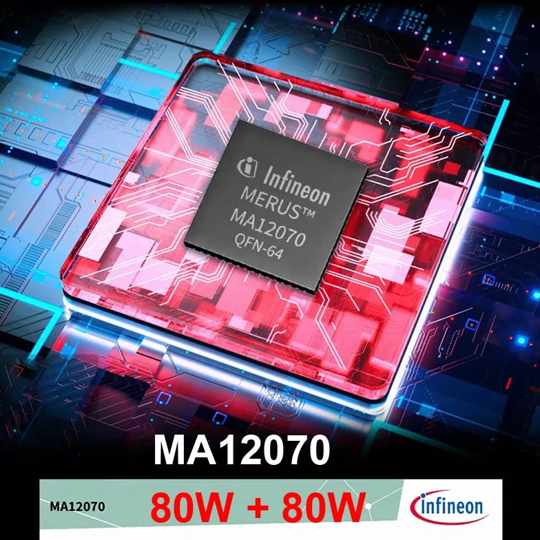 Wzmacniacz Hi-Fi，Wzmacniacz audio 80 W + 80 W Infineon MA12070 Cyfrowy wzmacniacz audio Bluetooth 5.0 HiFi Stereo Klasa D Aux