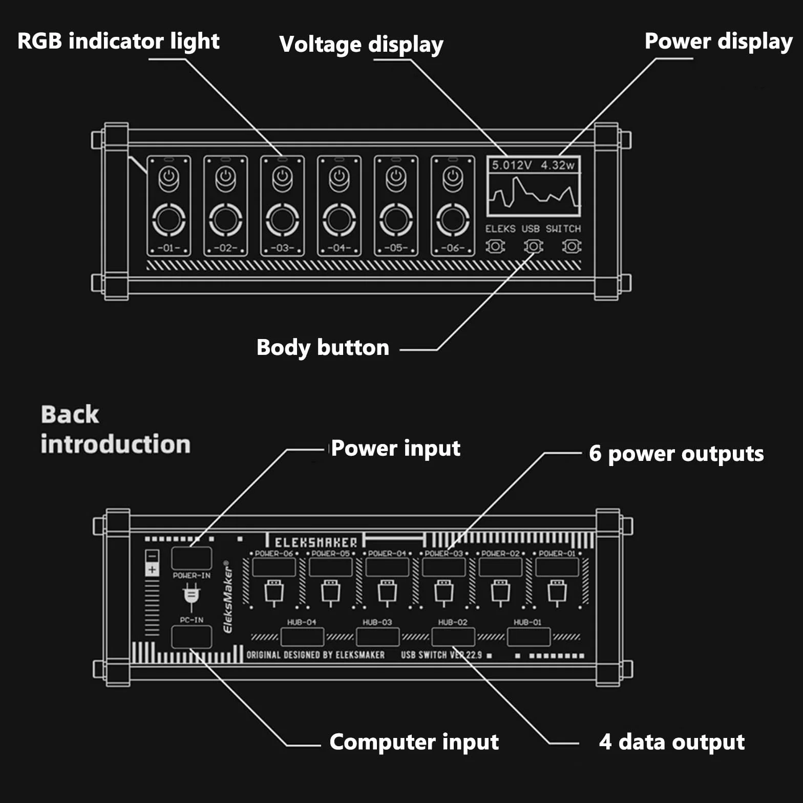8 Port USB Docking Station, USB Expansion Dock, 1.54-inch IPS Color Screen, 10 Levels Brightness Adjustment, 8-Way Switch Total, Switch + Button + Voice Control,for Phones, Tablets, and Gadgets